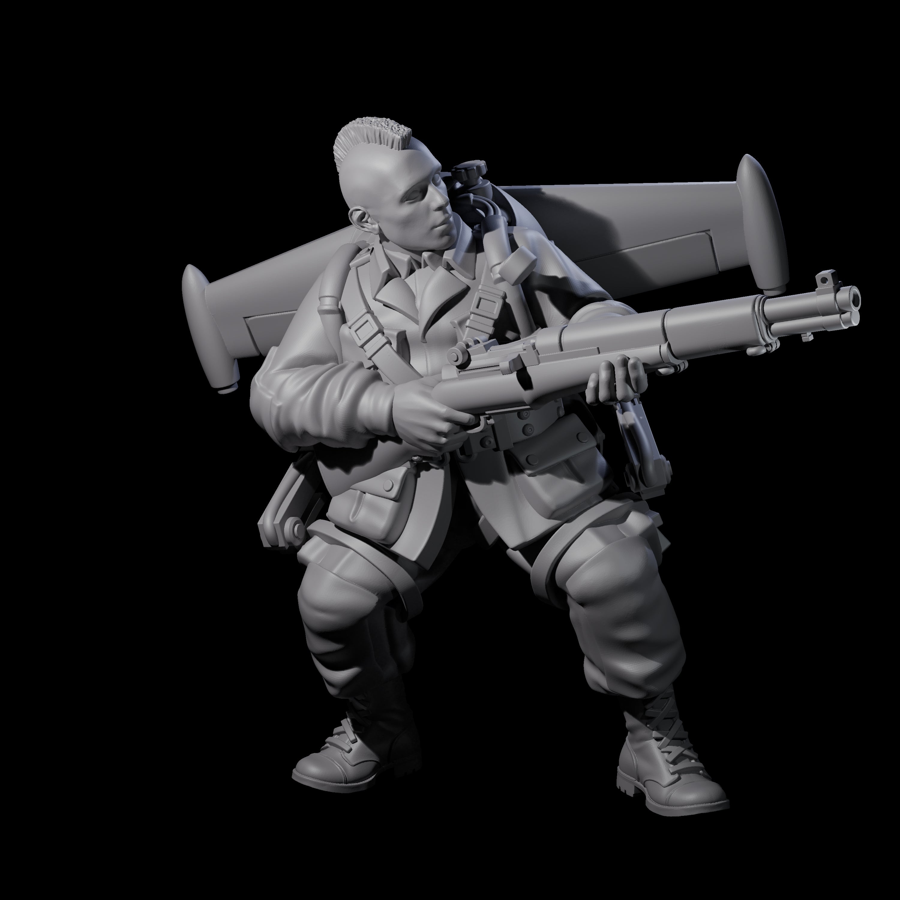 Weird War USA Diving Jetpack Rifleman D Miniature for Dungeons and Dragons, Pathfinder or other TTRPGs