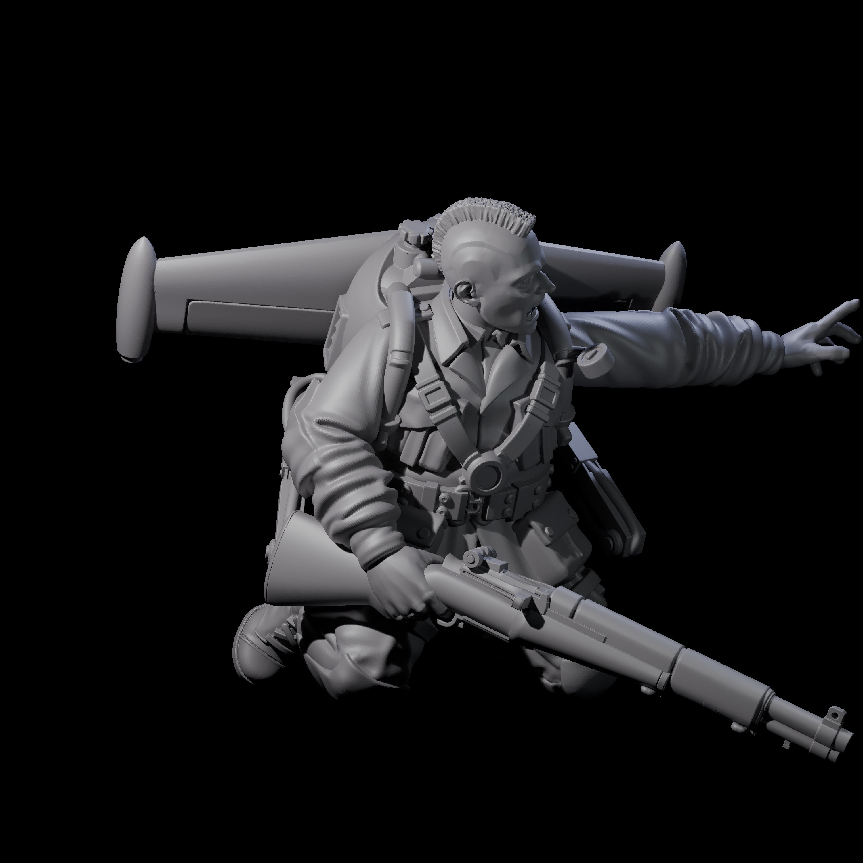 Weird War USA Diving Jetpack Rifleman E Miniature for Dungeons and Dragons, Pathfinder or other TTRPGs
