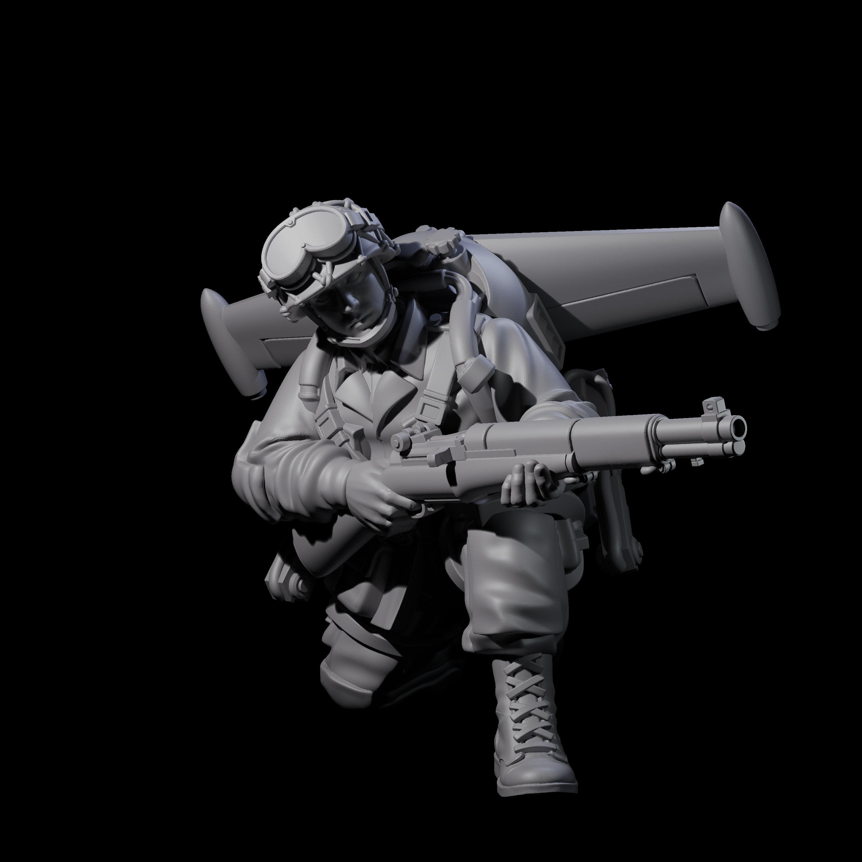 Weird War USA Diving Jetpack Rifleman F Miniature for Dungeons and Dragons, Pathfinder or other TTRPGs