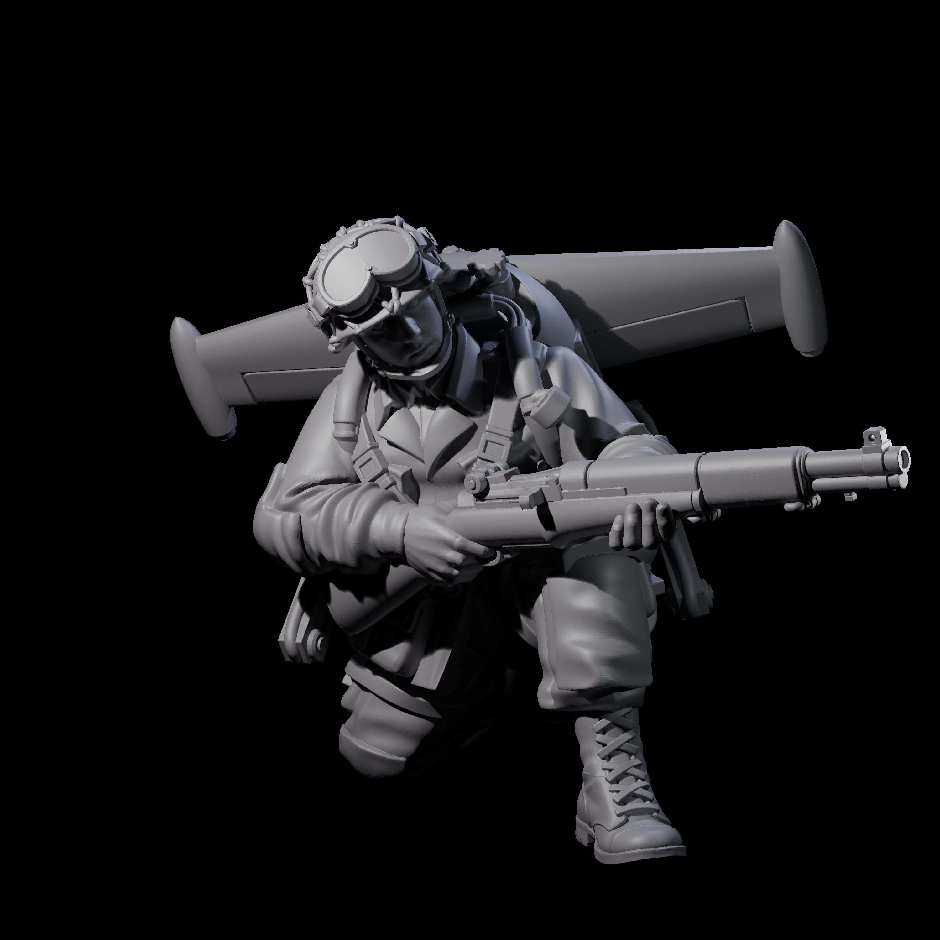 Weird War USA Diving Jetpack Rifleman F Miniature for Dungeons and Dragons, Pathfinder or other TTRPGs