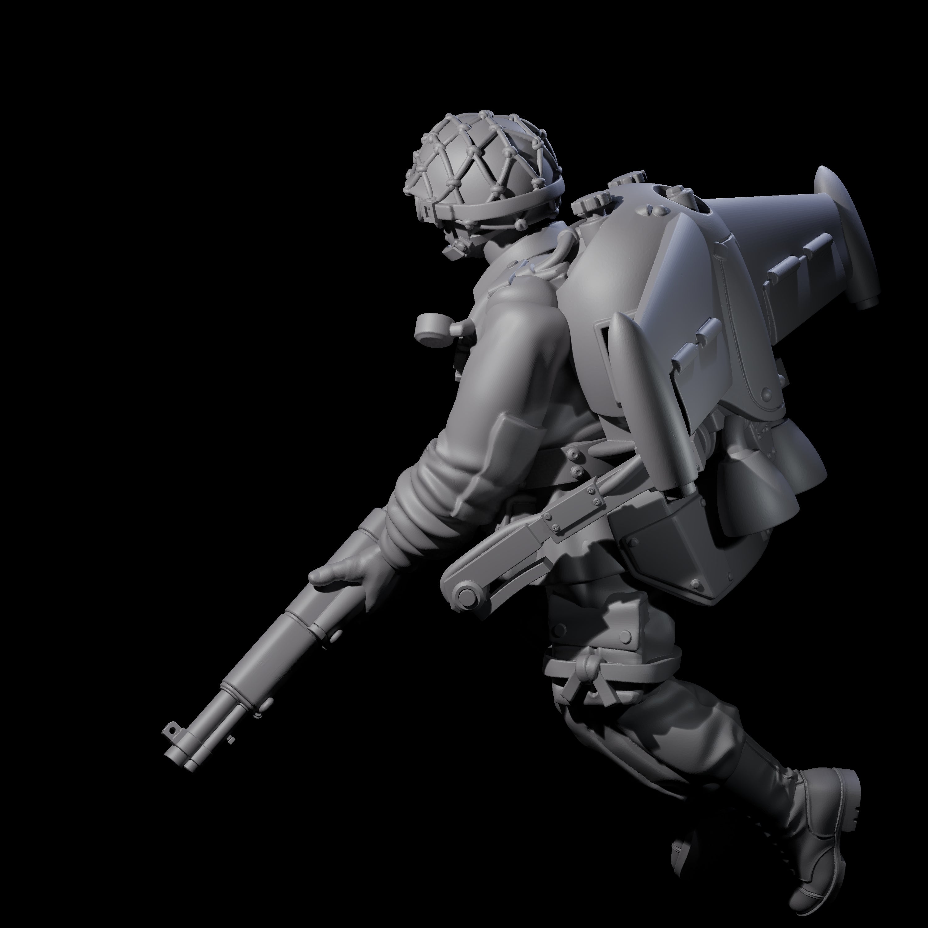 Weird War USA Diving Jetpack Rifleman J Miniature for Dungeons and Dragons, Pathfinder or other TTRPGs