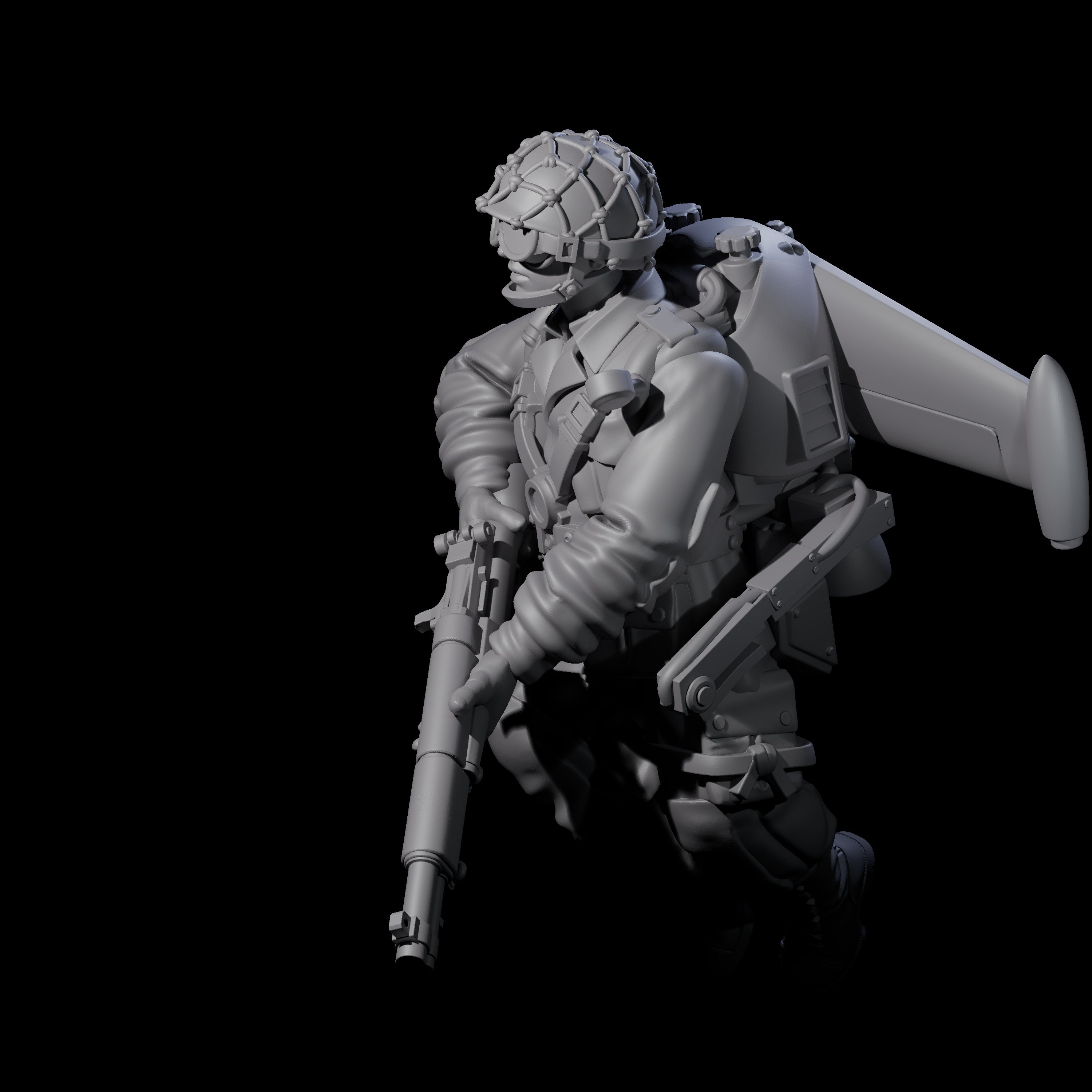 Weird War USA Diving Jetpack Rifleman J Miniature for Dungeons and Dragons, Pathfinder or other TTRPGs