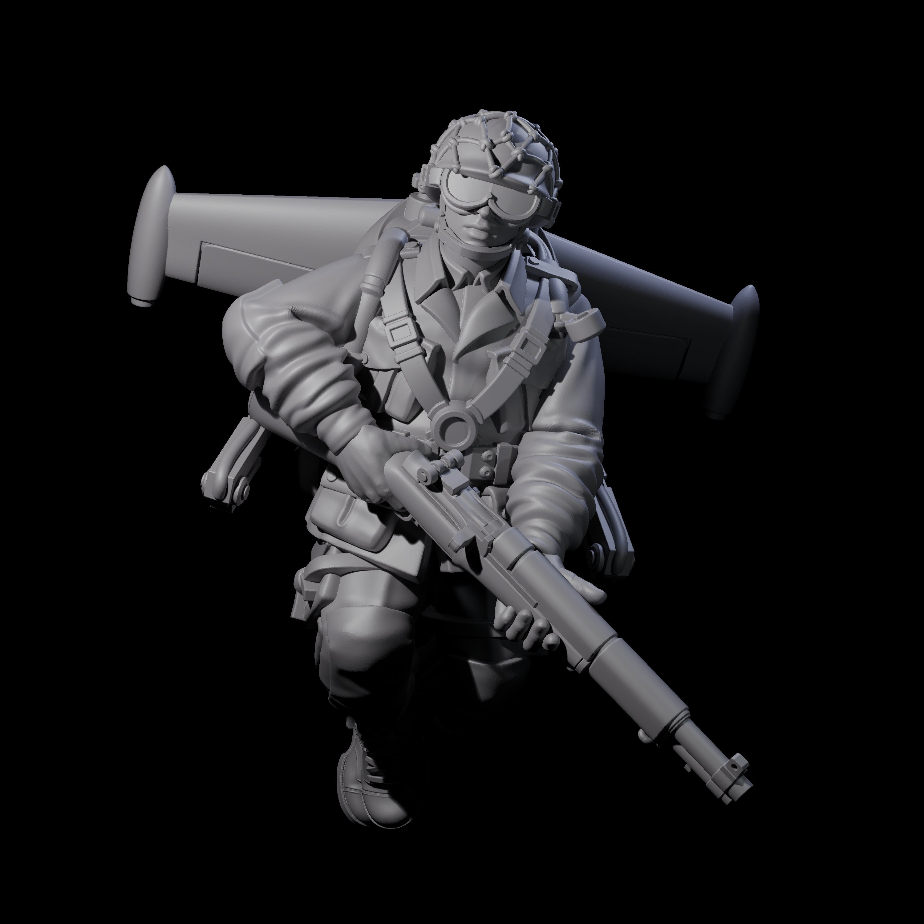 Weird War USA Diving Jetpack Rifleman J Miniature for Dungeons and Dragons, Pathfinder or other TTRPGs