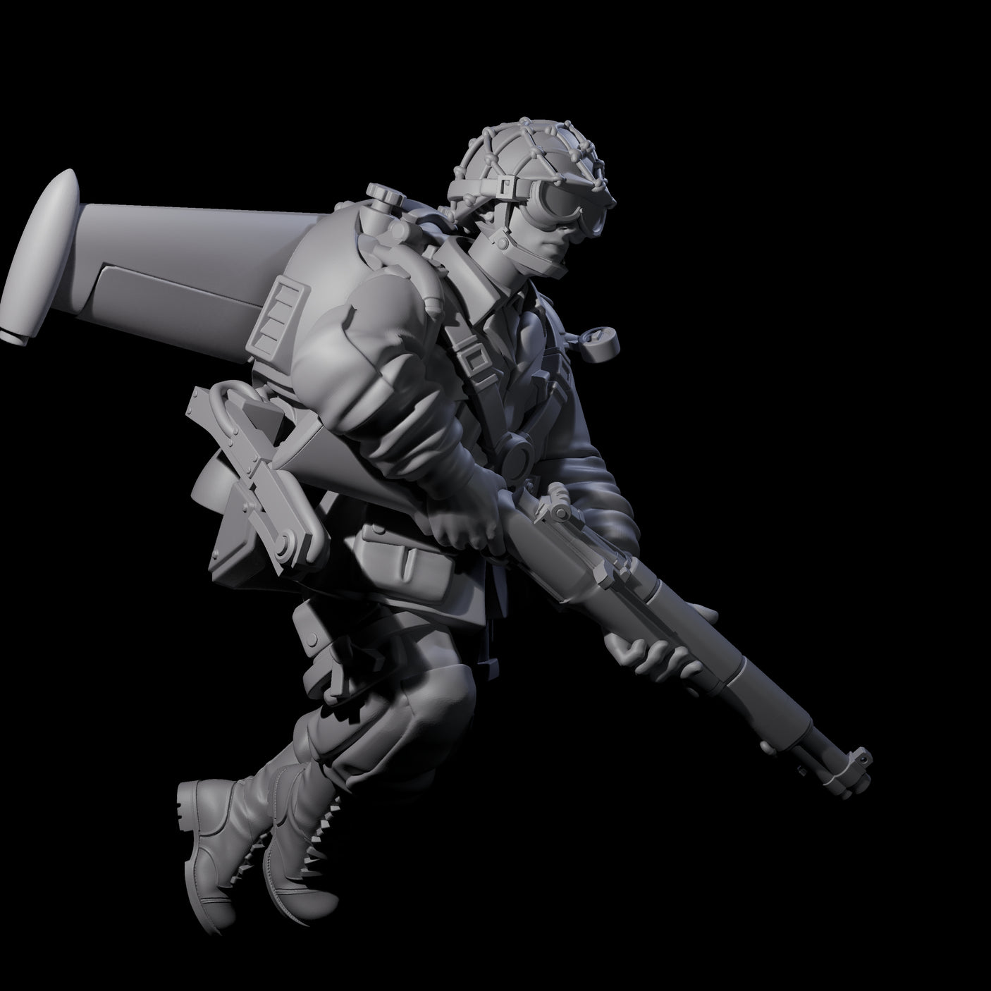 Weird War USA Diving Jetpack Rifleman J Miniature for Dungeons and Dragons, Pathfinder or other TTRPGs