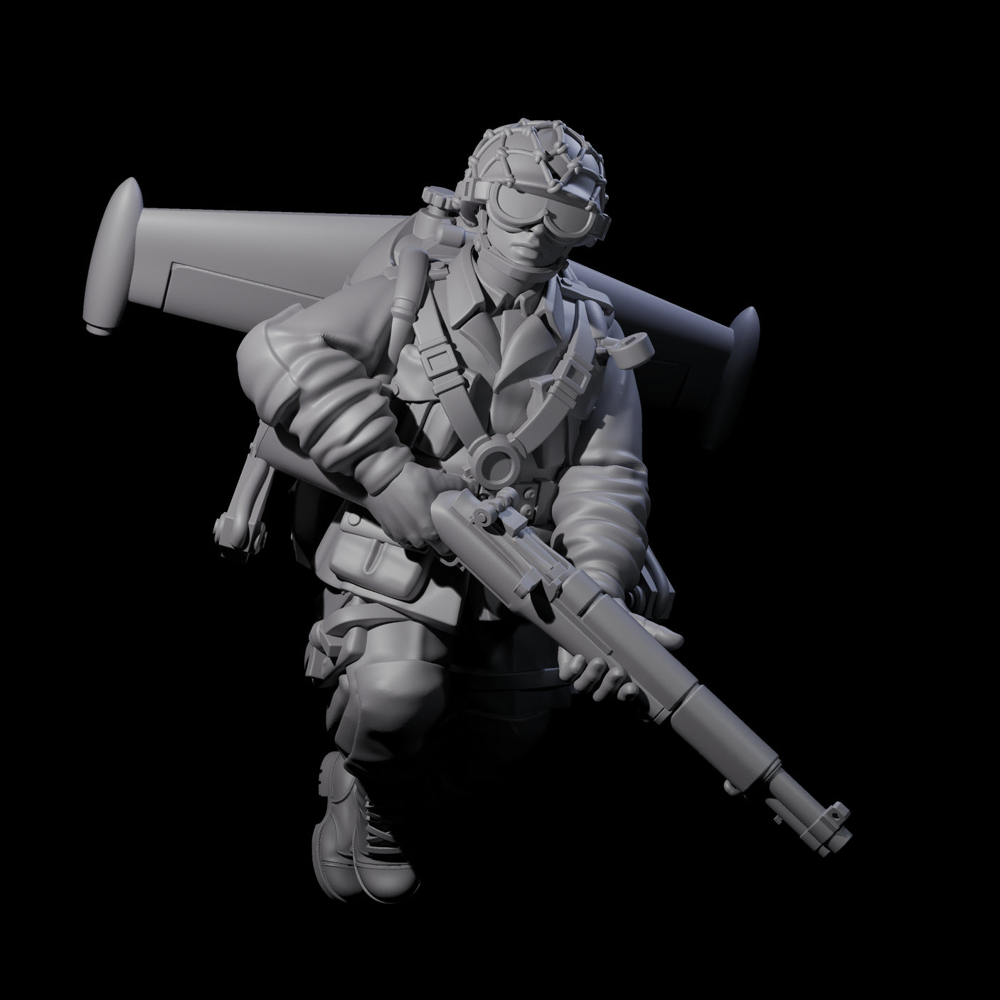 Weird War USA Diving Jetpack Rifleman J Miniature for Dungeons and Dragons, Pathfinder or other TTRPGs