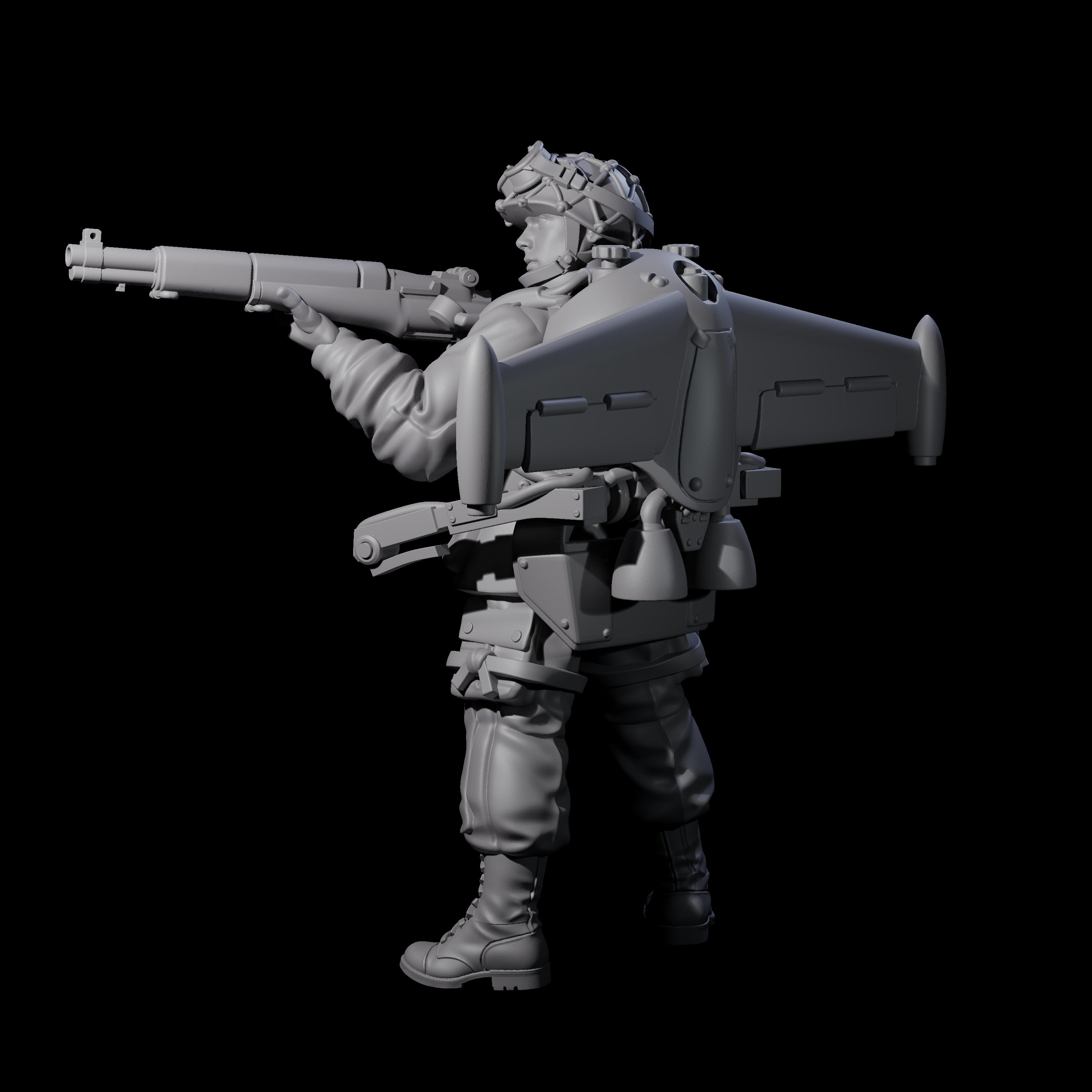 Weird War USA Diving Jetpack Rifleman L Miniature for Dungeons and Dragons, Pathfinder or other TTRPGs