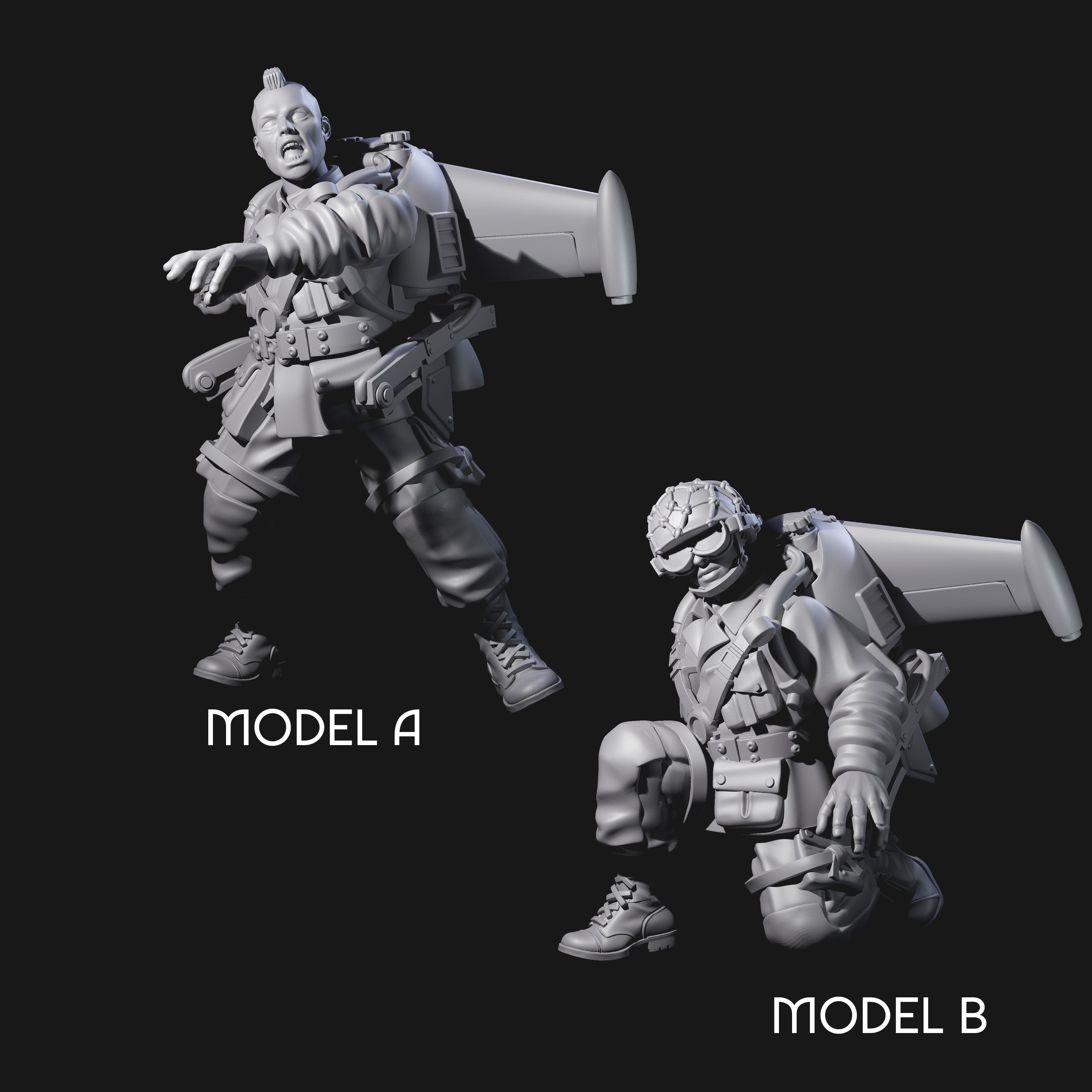 Weird War USA Lobbing Jetpack Grenadiers Miniature for Dungeons and Dragons, Pathfinder or other TTRPGs