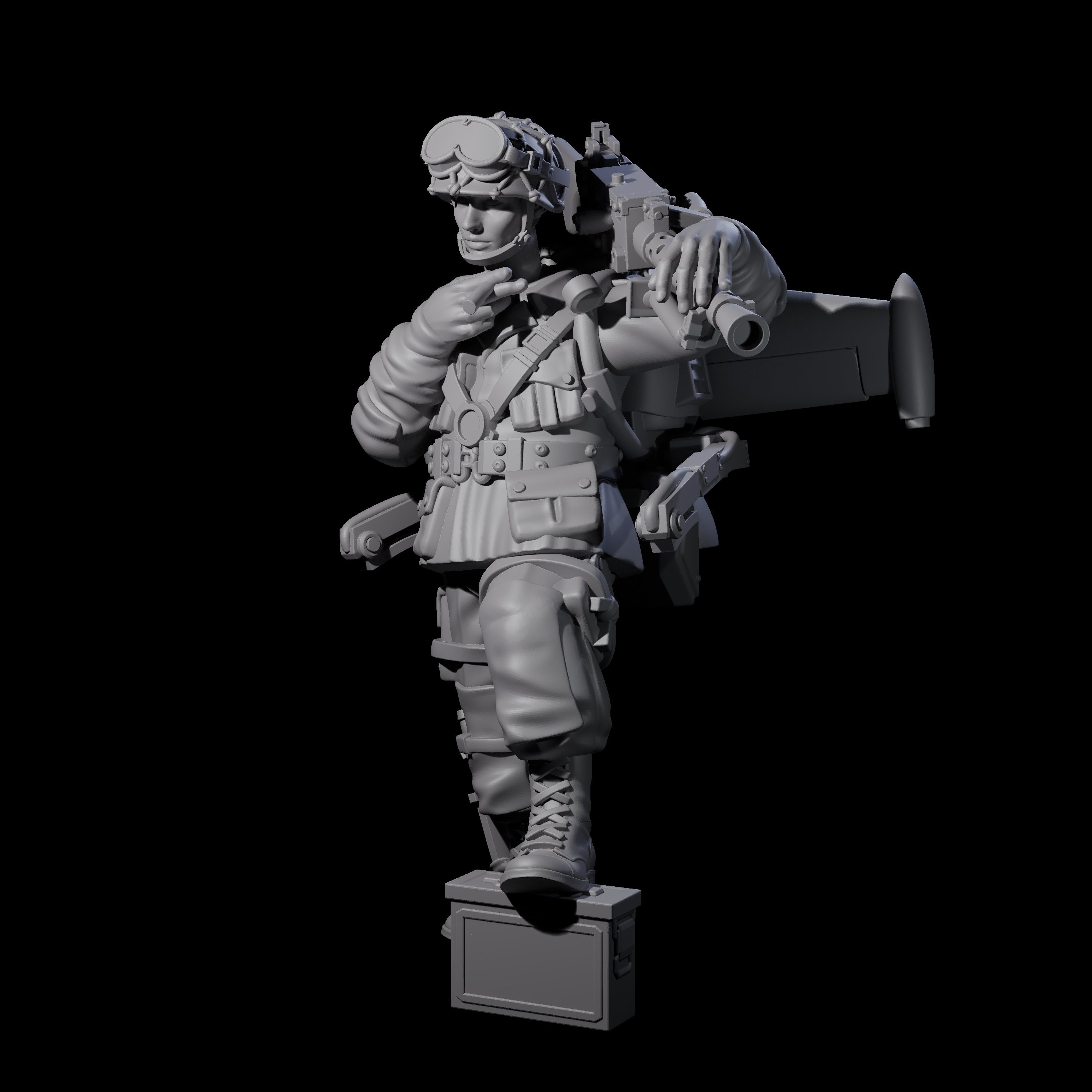 Weird War USA Resting Up Jetpack Machine Gunner A Miniature for Dungeons and Dragons, Pathfinder or other TTRPGs
