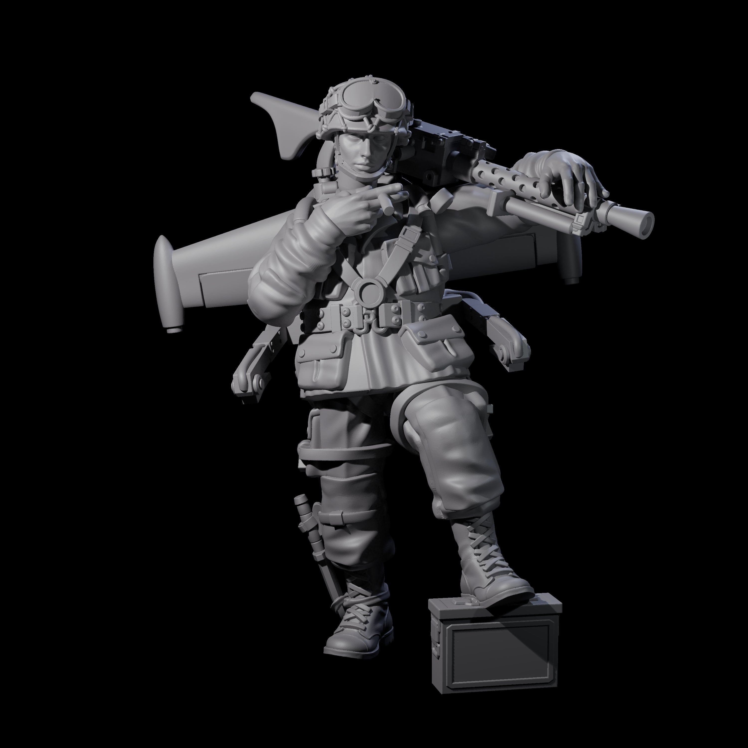 Weird War USA Resting Up Jetpack Machine Gunner A Miniature for Dungeons and Dragons, Pathfinder or other TTRPGs