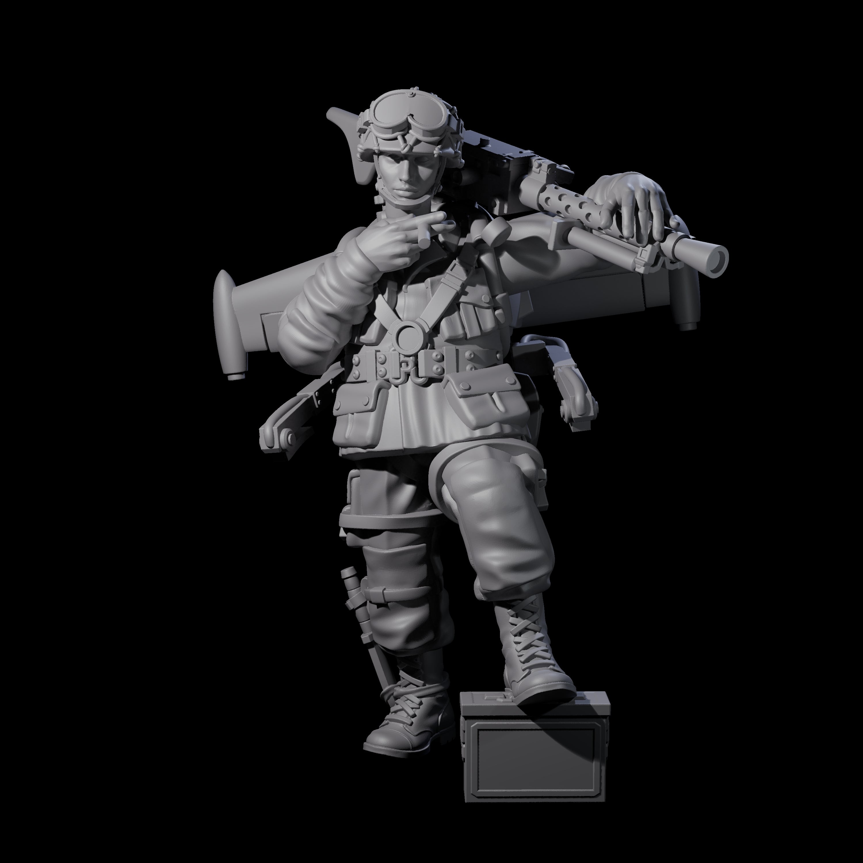 Weird War USA Resting Up Jetpack Machine Gunner A Miniature for Dungeons and Dragons, Pathfinder or other TTRPGs