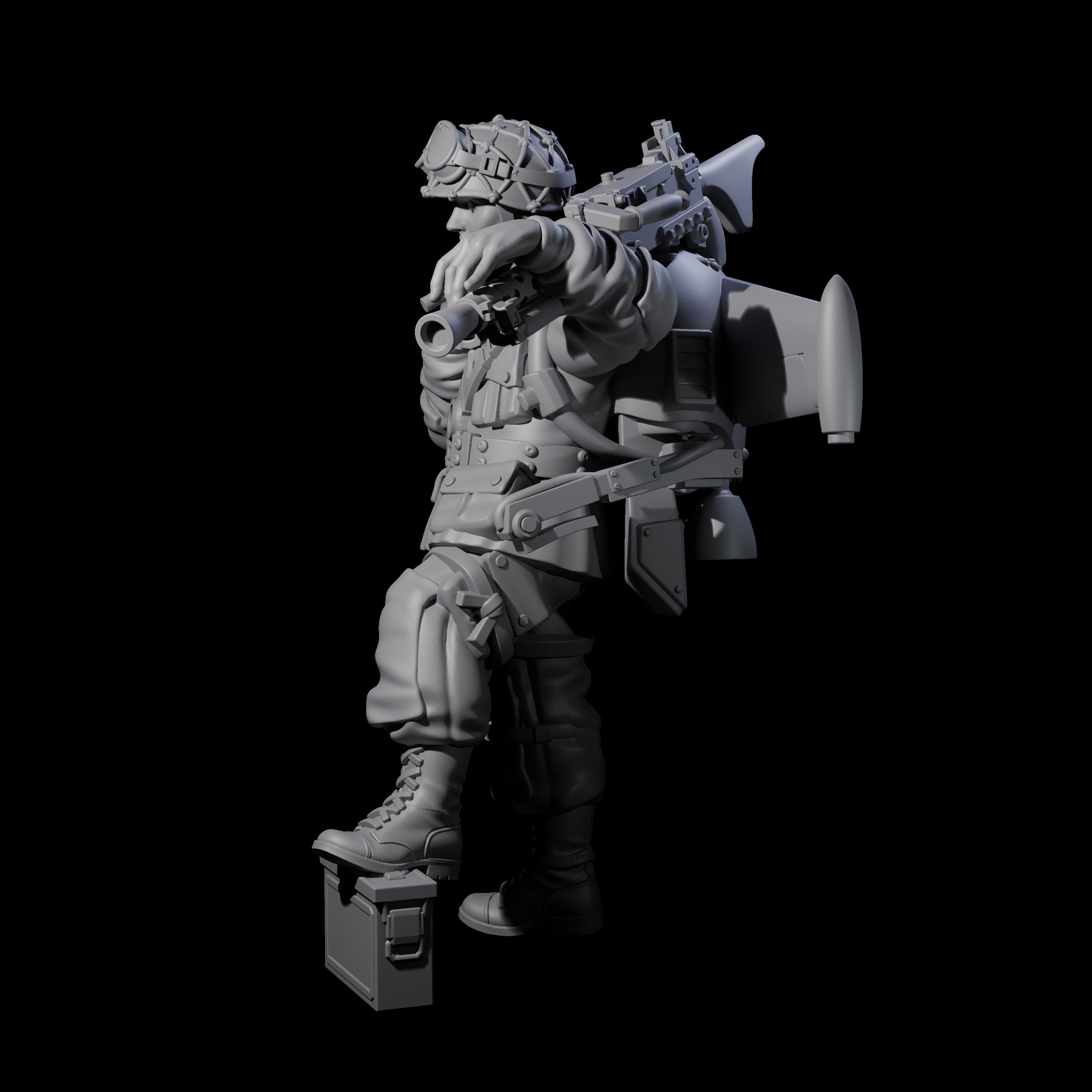 Weird War USA Resting Up Jetpack Machine Gunner A Miniature for Dungeons and Dragons, Pathfinder or other TTRPGs
