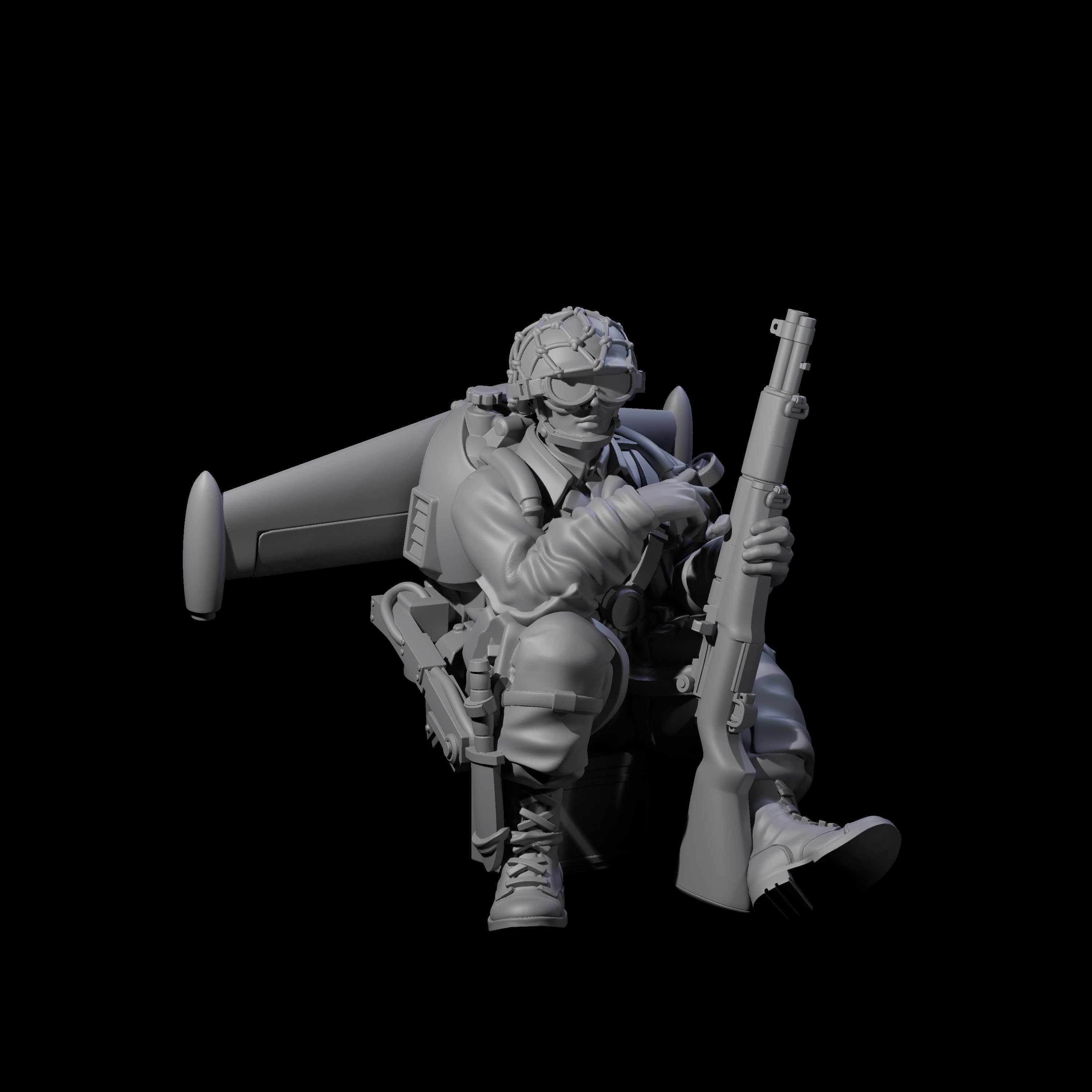 Weird War USA Resting Up Jetpack Machine Gunner B Miniature for Dungeons and Dragons, Pathfinder or other TTRPGs