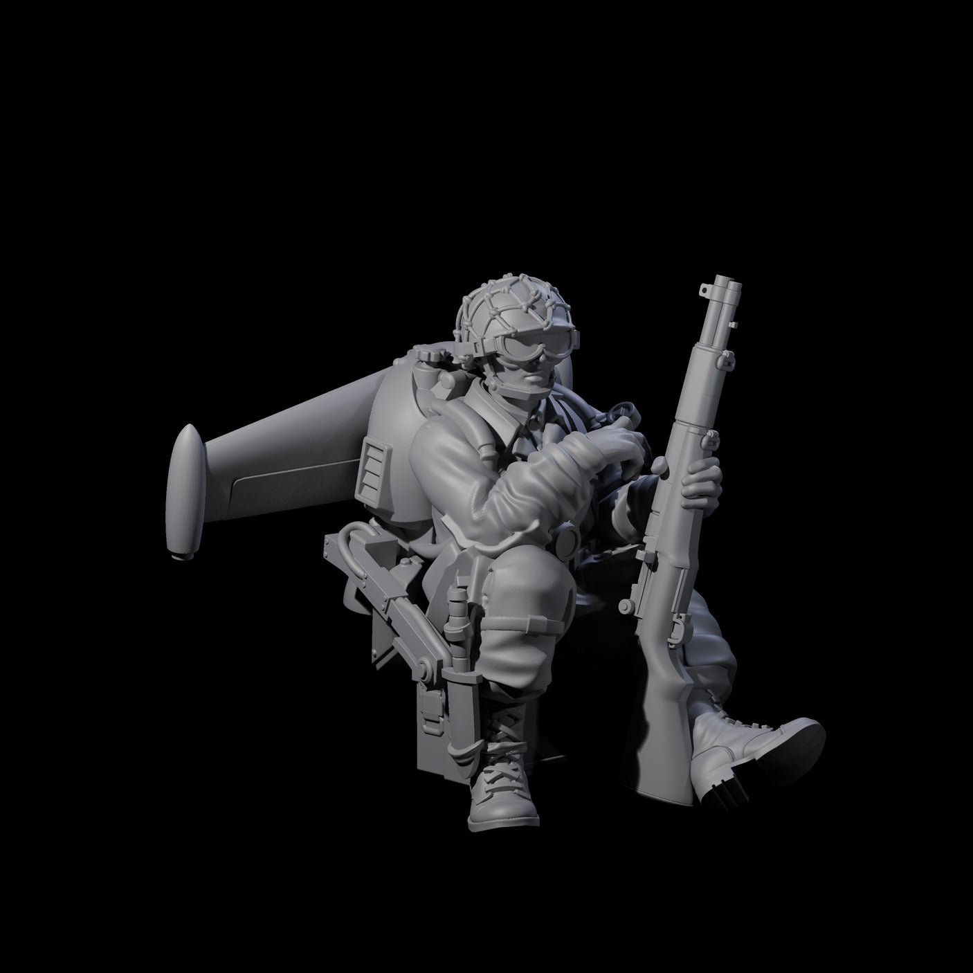 Weird War USA Resting Up Jetpack Machine Gunner B Miniature for Dungeons and Dragons, Pathfinder or other TTRPGs