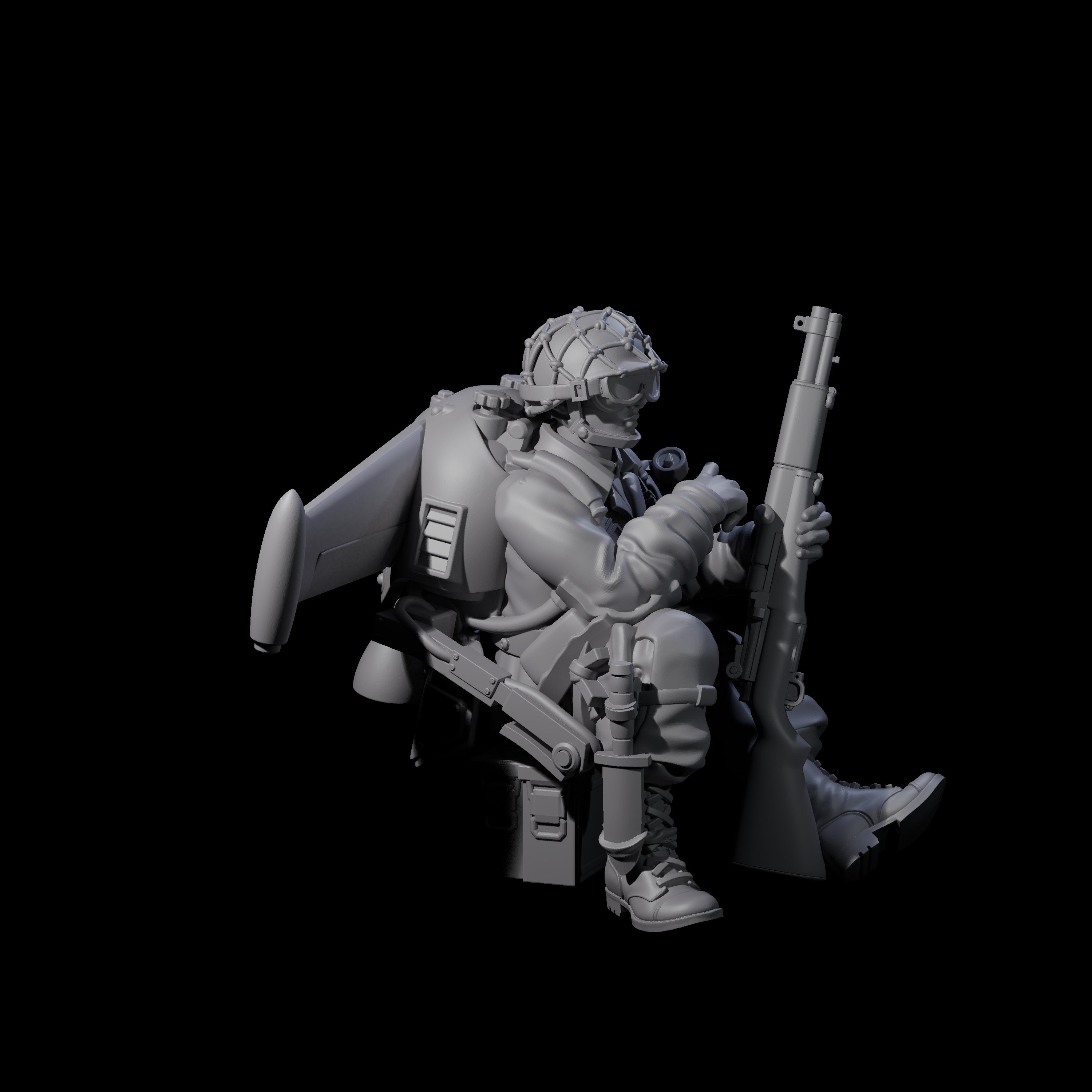 Weird War USA Resting Up Jetpack Machine Gunner B Miniature for Dungeons and Dragons, Pathfinder or other TTRPGs