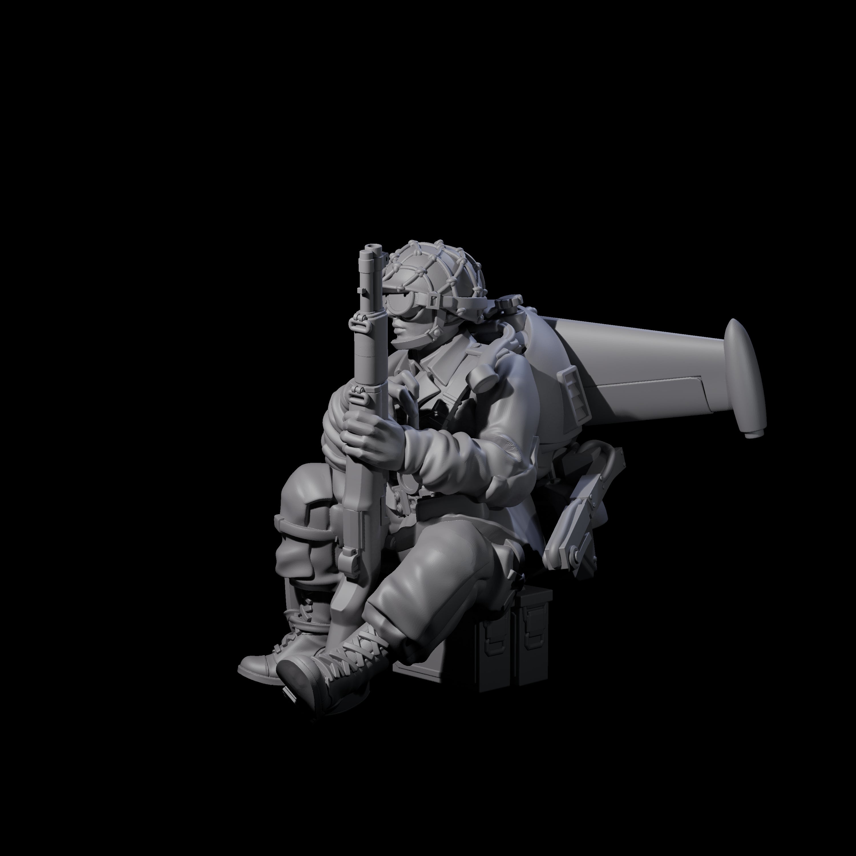 Weird War USA Resting Up Jetpack Machine Gunner B Miniature for Dungeons and Dragons, Pathfinder or other TTRPGs