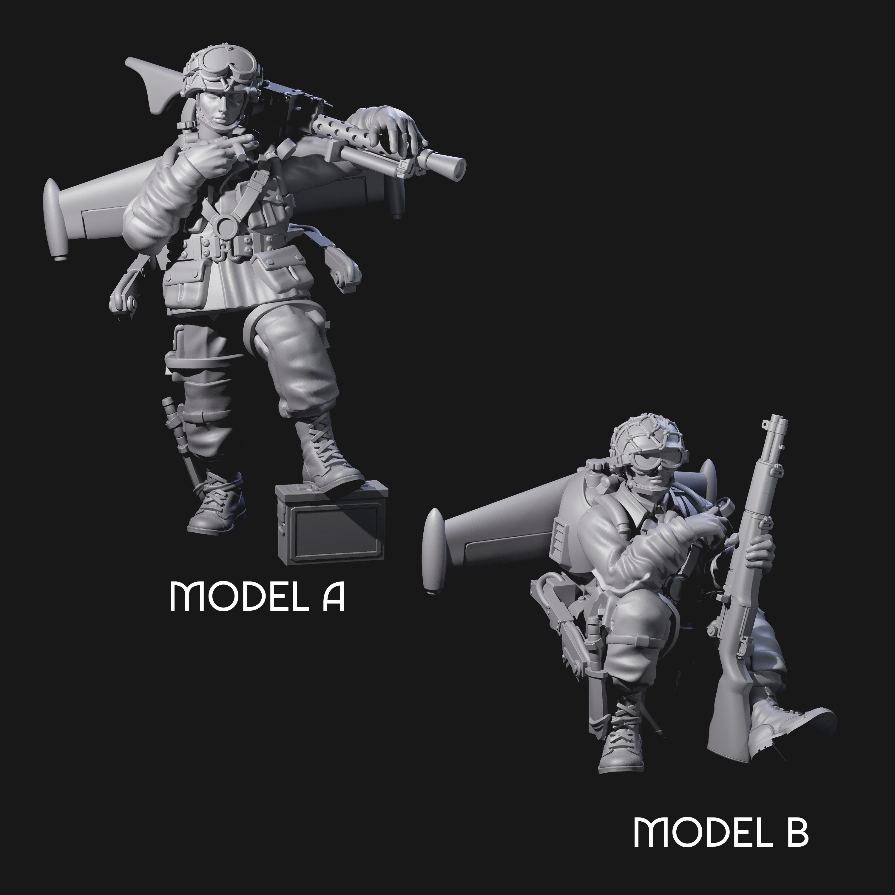Weird War USA Resting Up Jetpack Machine Gunners Miniature for Dungeons and Dragons, Pathfinder or other TTRPGs