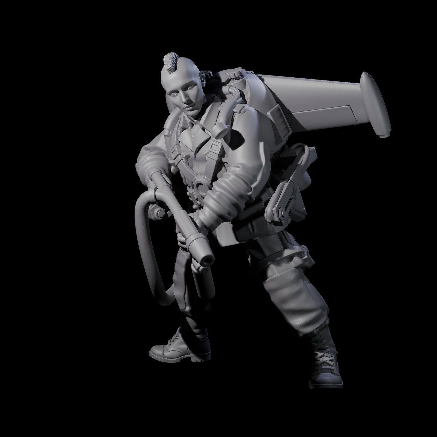 Weird War USA Scorched Jetpack Flamethrower B Miniature for Dungeons and Dragons, Pathfinder or other TTRPGs