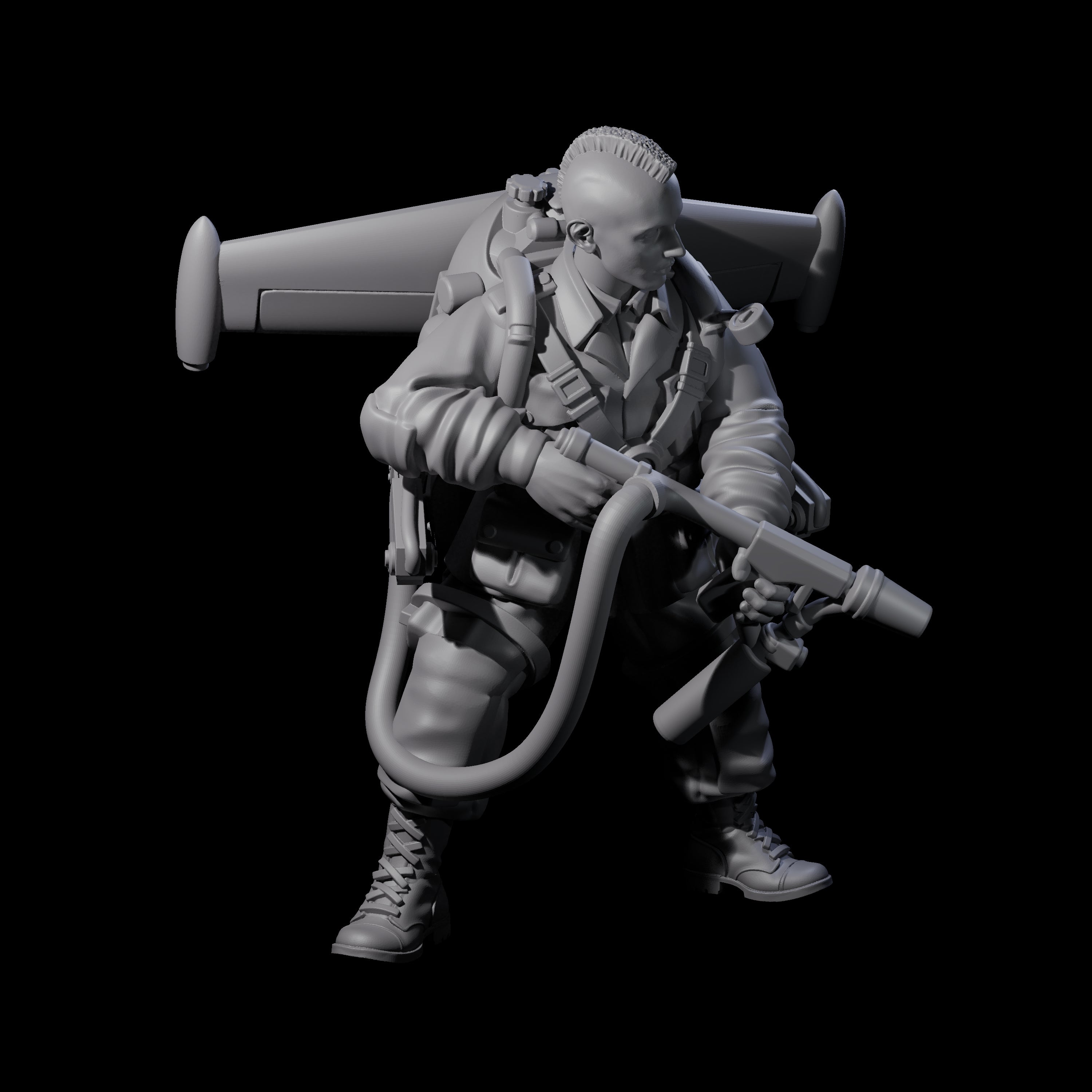 Weird War USA Scorched Jetpack Flamethrower B Miniature for Dungeons and Dragons, Pathfinder or other TTRPGs