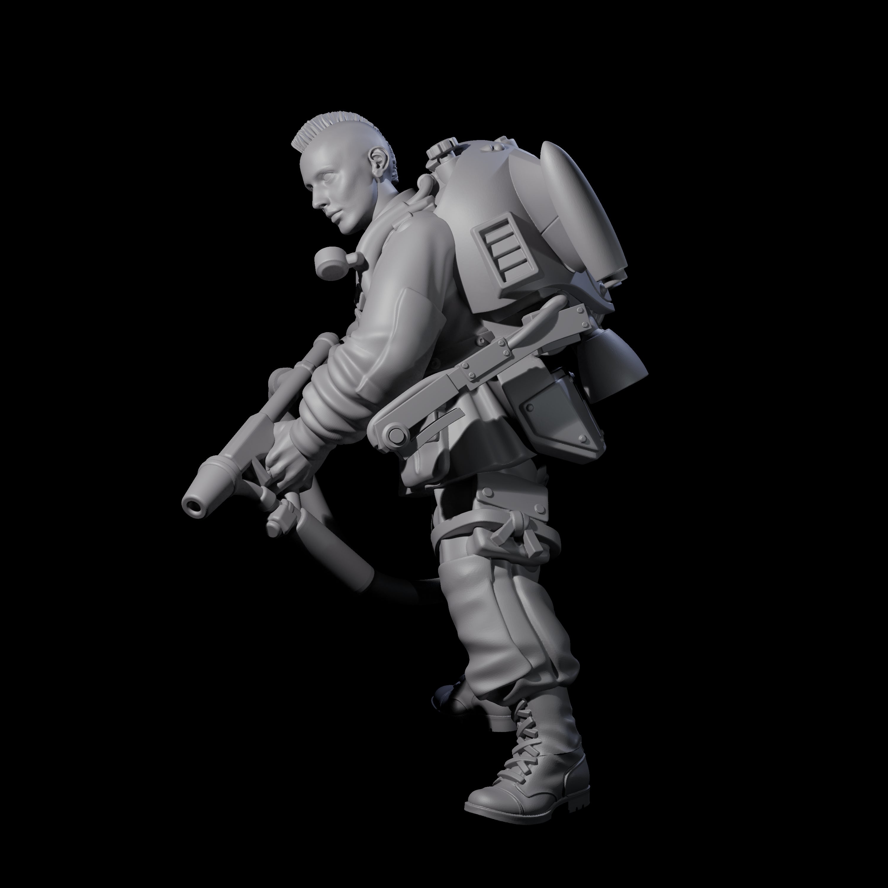 Weird War USA Scorched Jetpack Flamethrower B Miniature for Dungeons and Dragons, Pathfinder or other TTRPGs