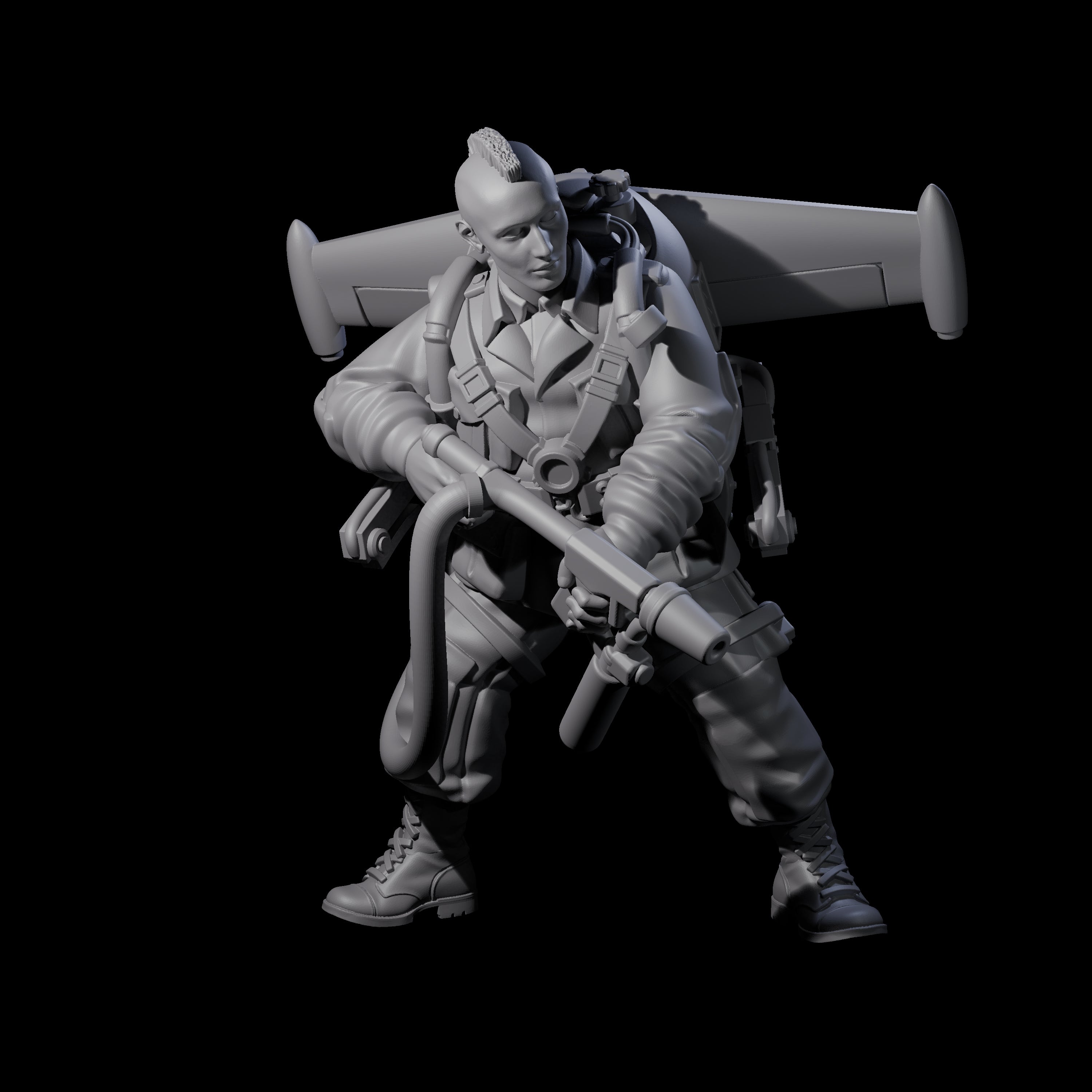 Weird War USA Scorched Jetpack Flamethrower B Miniature for Dungeons and Dragons, Pathfinder or other TTRPGs