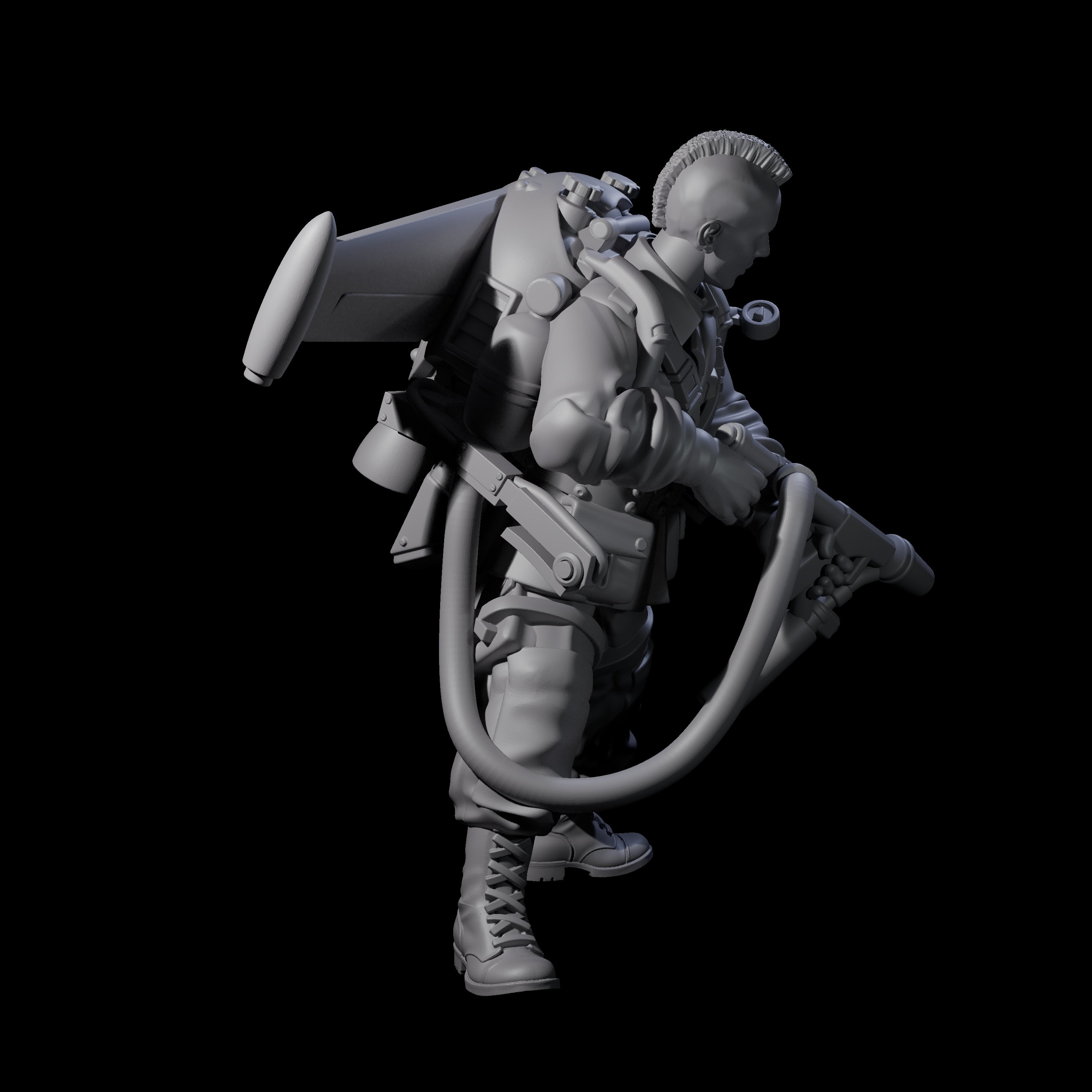 Weird War USA Scorched Jetpack Flamethrower B Miniature for Dungeons and Dragons, Pathfinder or other TTRPGs