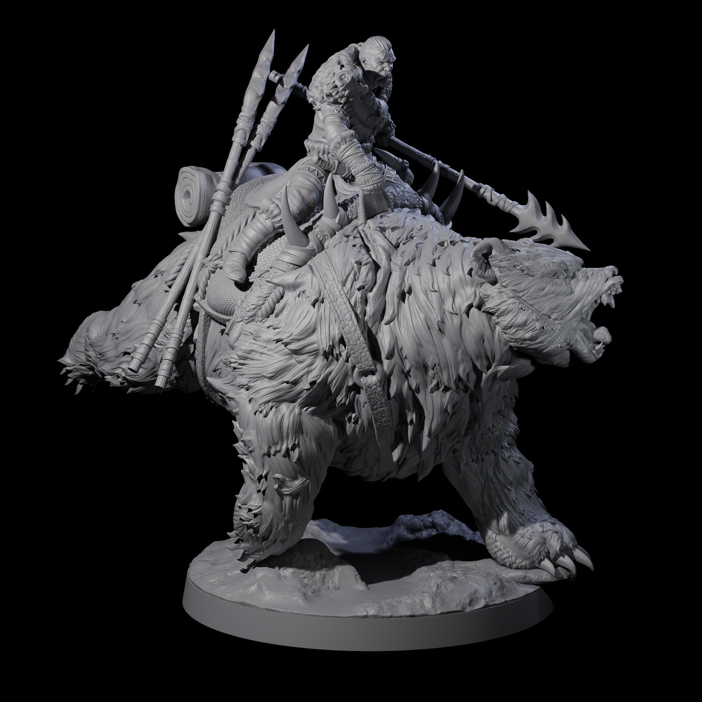 Wild Bear Rider B Miniature for Dungeons and Dragons, Pathfinder or other TTRPGs