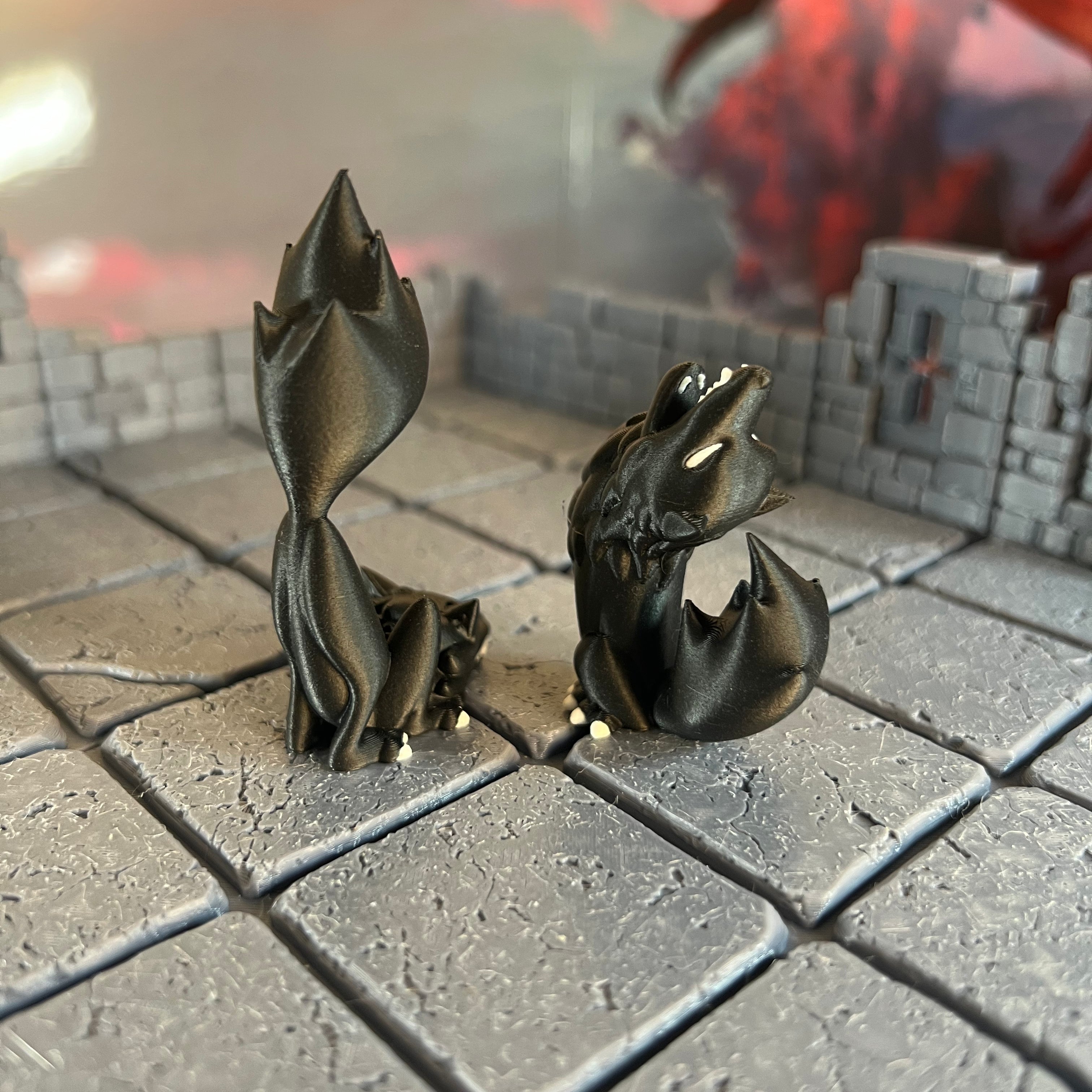 Wolves Howling Pouncing Pair Multicolour Table Ready Miniatures Miniature for Dungeons and Dragons, Pathfinder or other TTRPGs