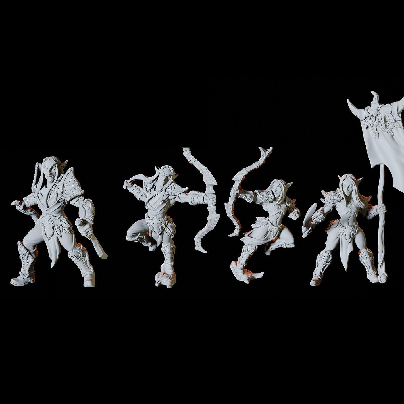 Wood Elf Army - Four Soldiers Miniature for Dungeons and Dragons, Pathfinder or other TTRPGs
