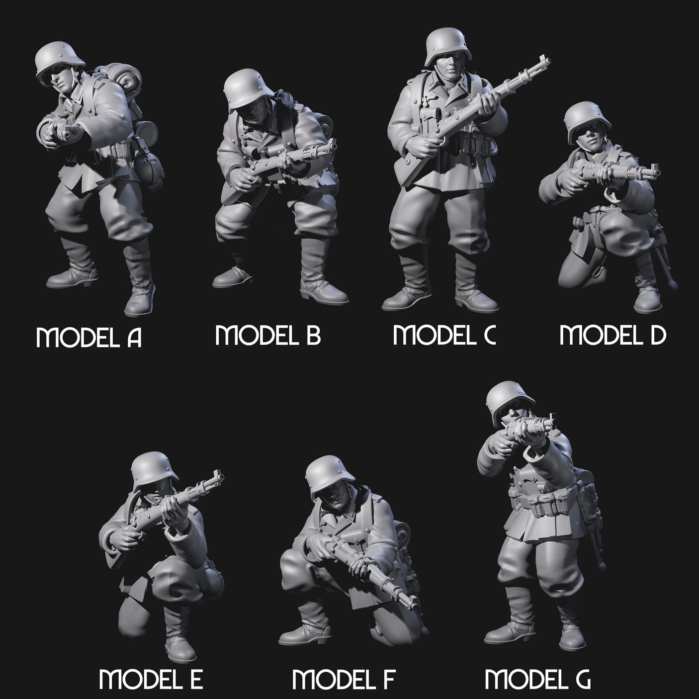 World War 2 Under Fire German Riflemen Miniature for Dungeons and Dragons, Pathfinder or other TTRPGs