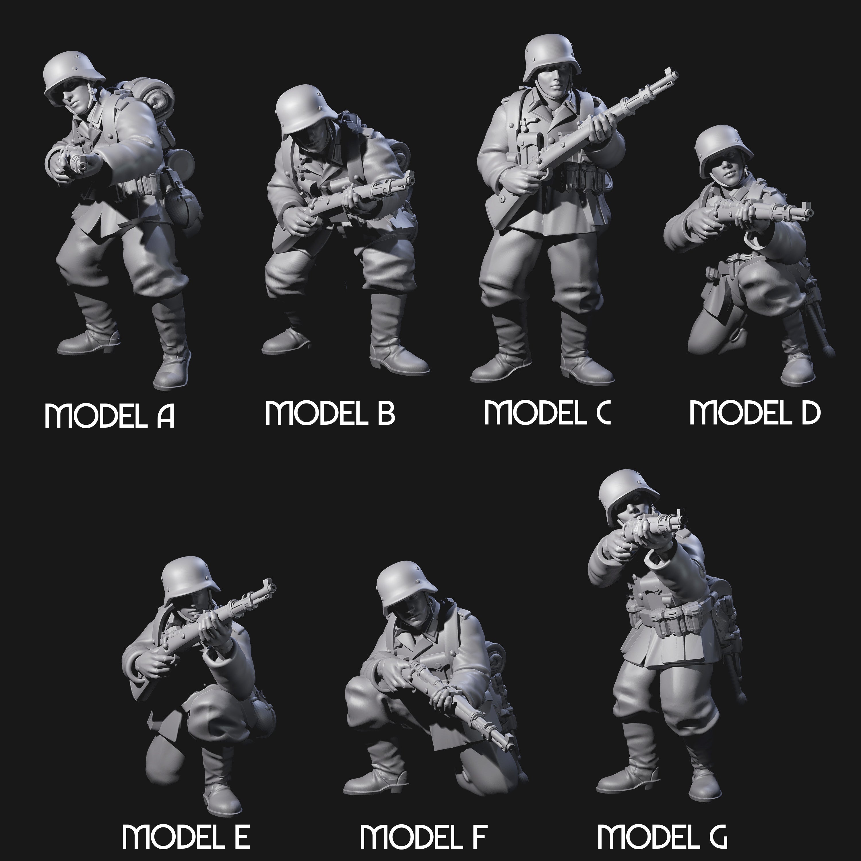 World War 2 Under Fire German Riflemen Miniature for Dungeons and Dragons, Pathfinder or other TTRPGs