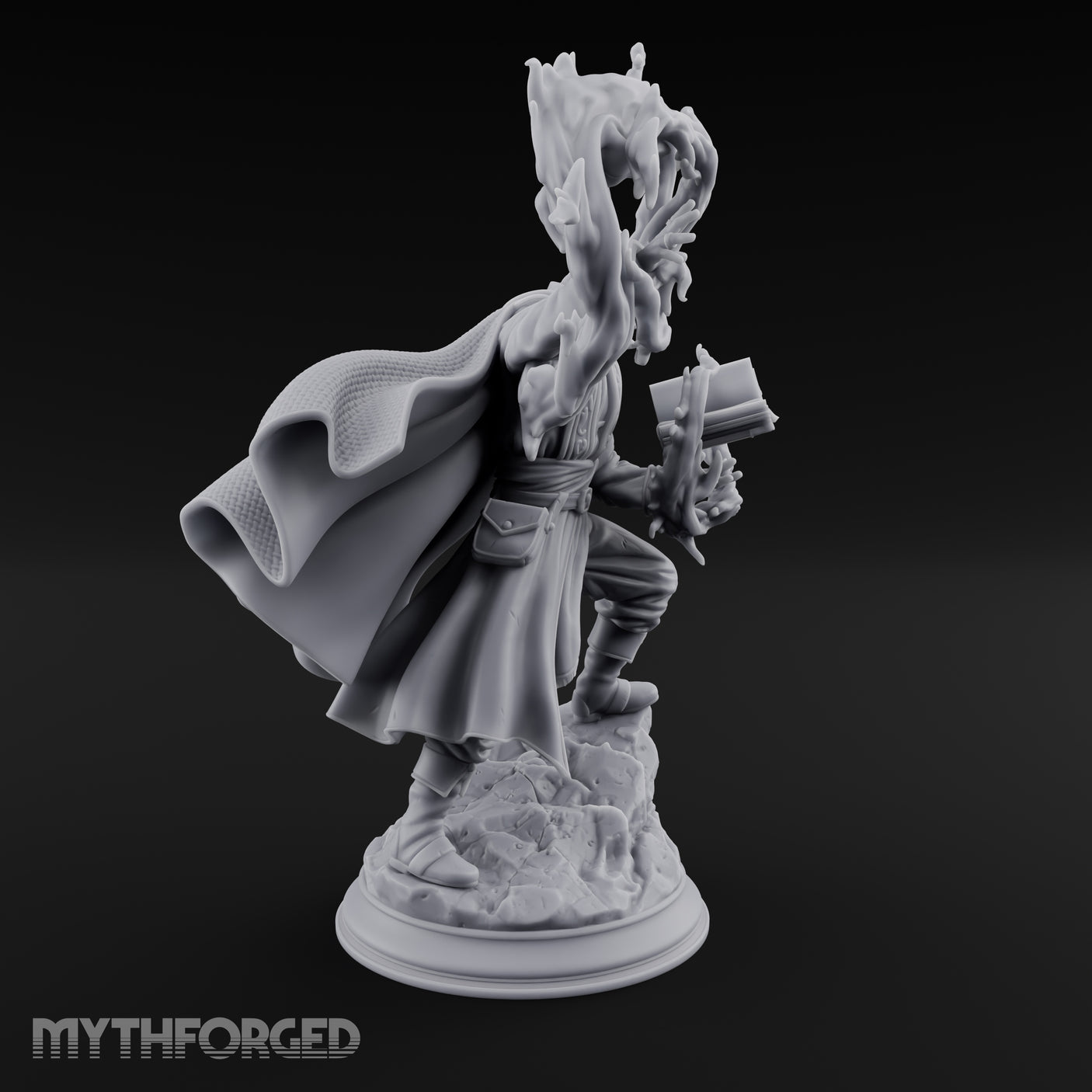 Swirling Flames Human Wizard Miniature for Dungeons and Dragons, Pathfinder or other TTRPGs