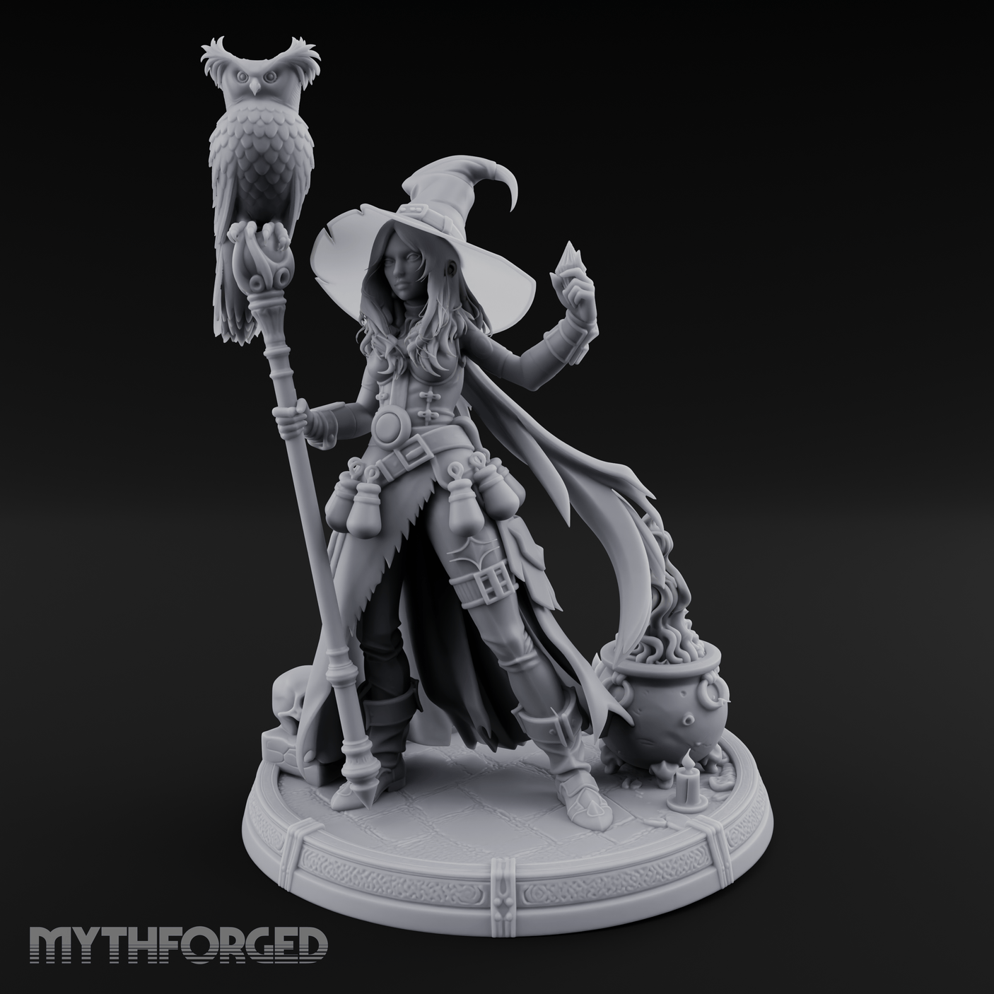 Cauldron Conjuring Human Witch Miniature for Dungeons and Dragons, Pathfinder or other TTRPGs