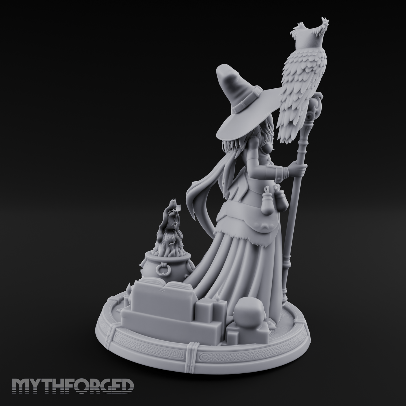 Cauldron Conjuring Human Witch Miniature for Dungeons and Dragons, Pathfinder or other TTRPGs