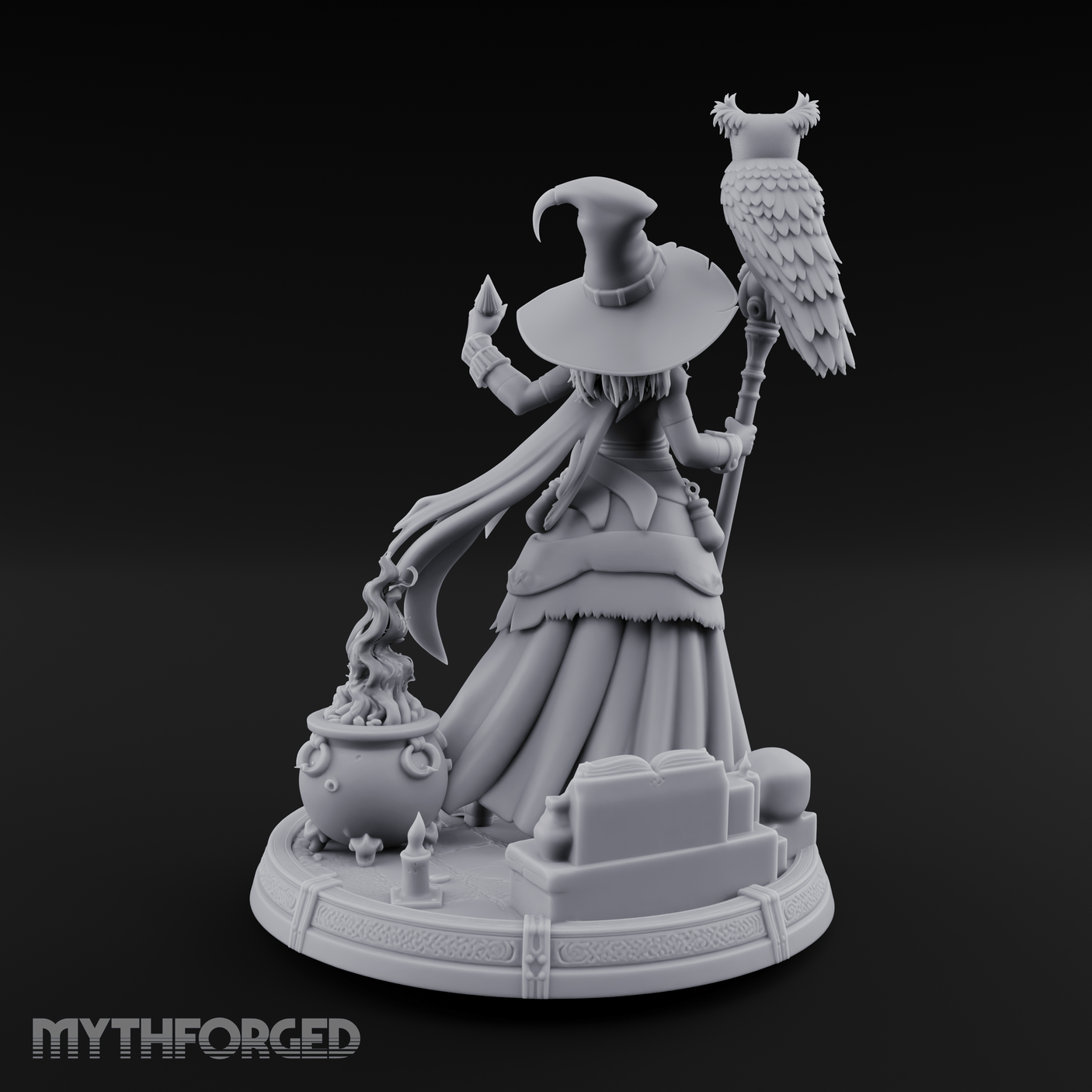 Cauldron Conjuring Human Witch Miniature for Dungeons and Dragons, Pathfinder or other TTRPGs