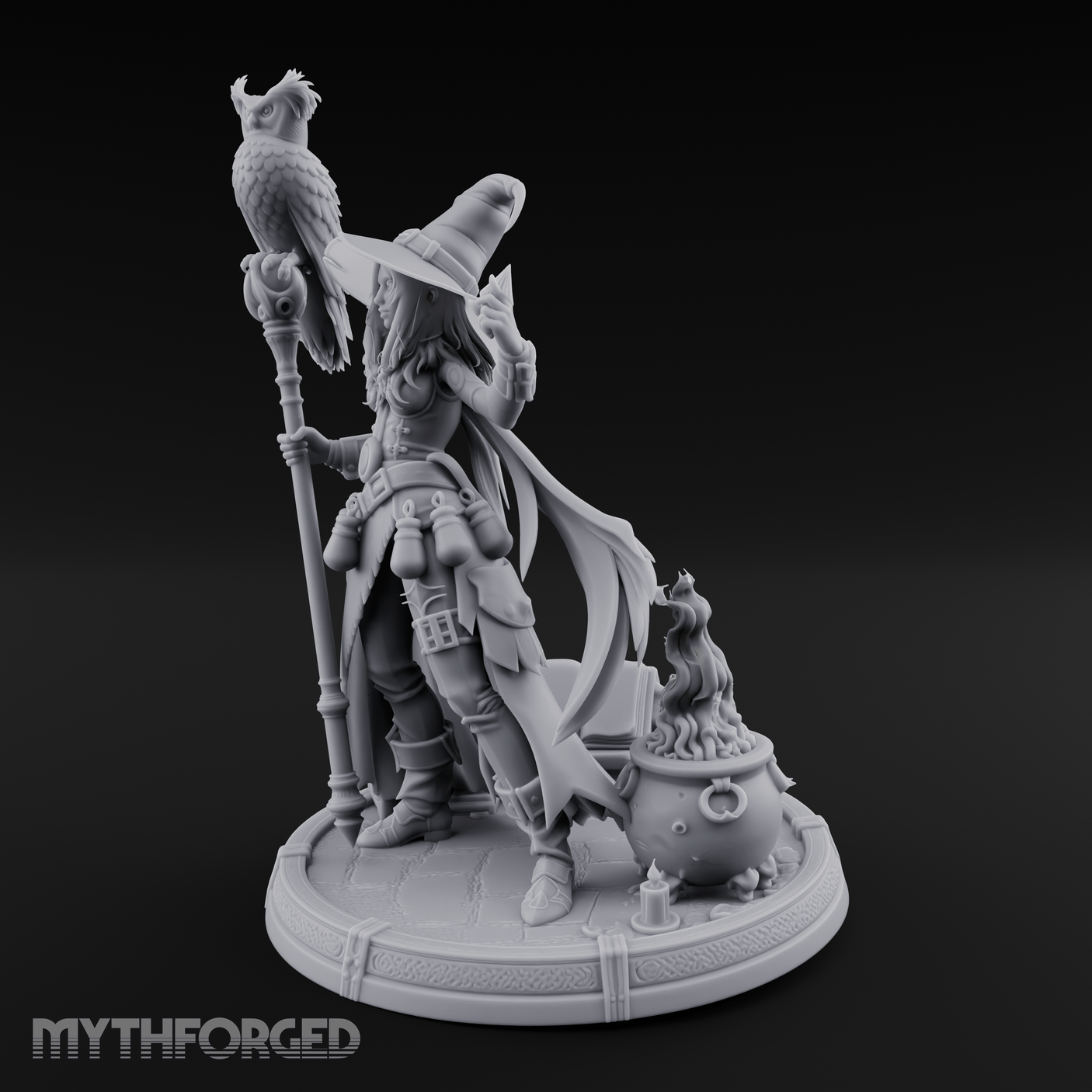 Cauldron Conjuring Human Witch Miniature for Dungeons and Dragons, Pathfinder or other TTRPGs