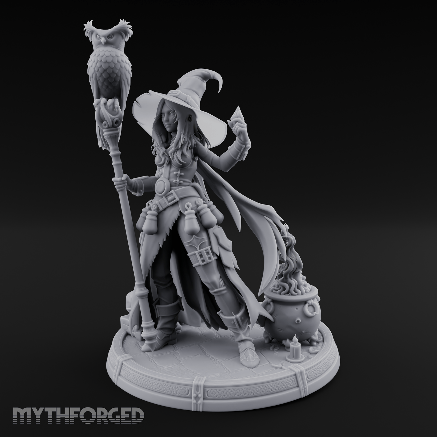 Cauldron Conjuring Human Witch Miniature for Dungeons and Dragons, Pathfinder or other TTRPGs