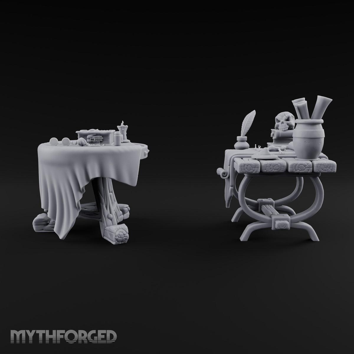 Quill Dipped, Skull Watching Alchemist Work Tables