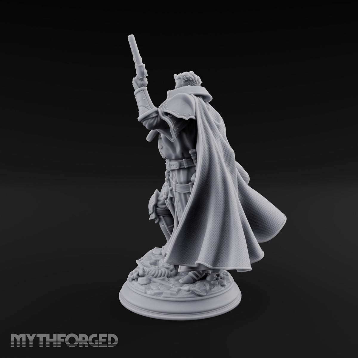 Unimpressed by Bones Underfoot Human Pistol Officer in Skull-Badged Greatcoat and Cape