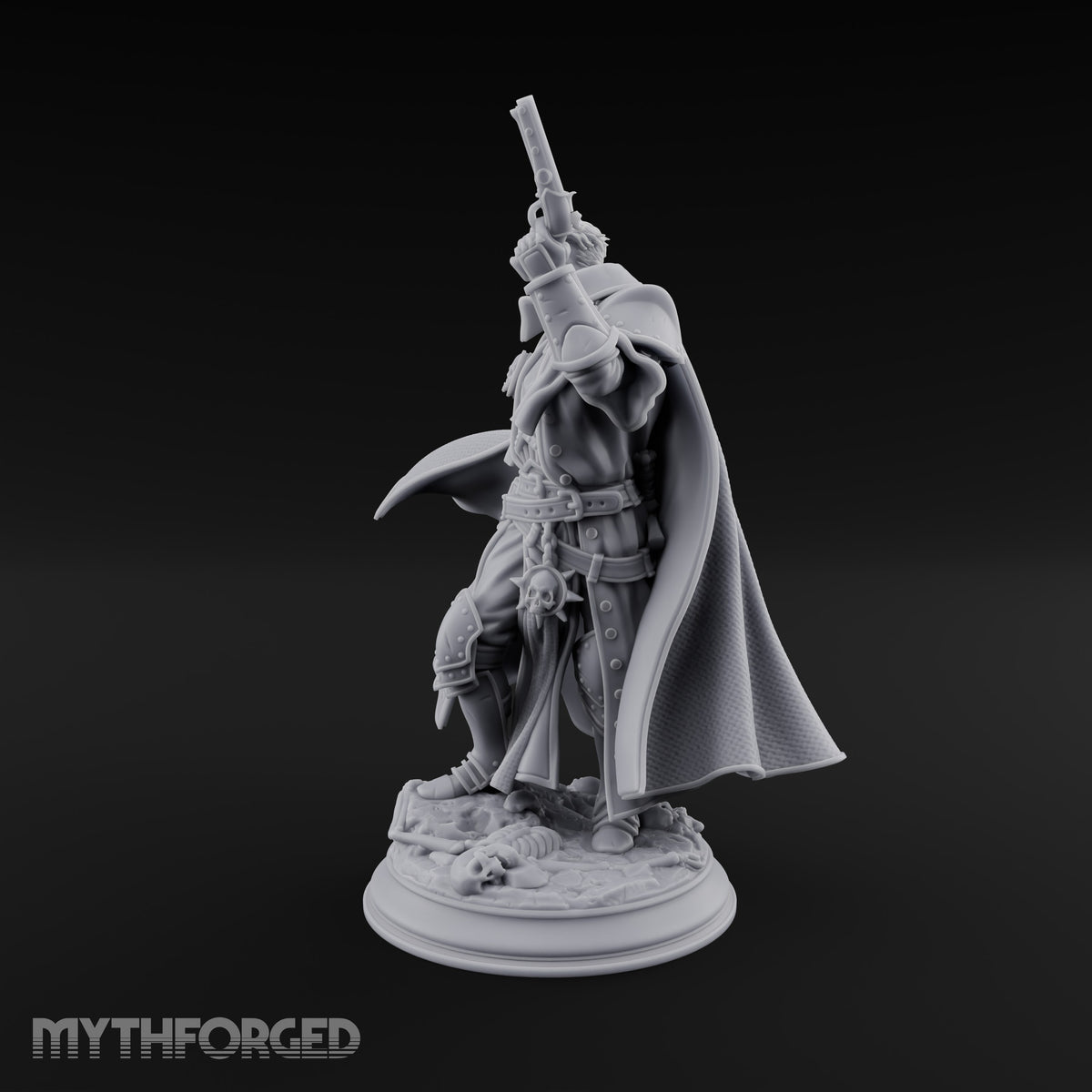 Unimpressed by Bones Underfoot Human Pistol Officer in Skull-Badged Greatcoat and Cape