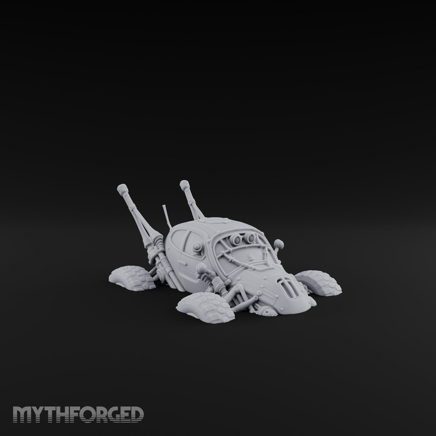 Antenna-Bristling Chunky-Wheeled Scout Buggy Miniature for Dungeons and Dragons, Pathfinder or other TTRPGs