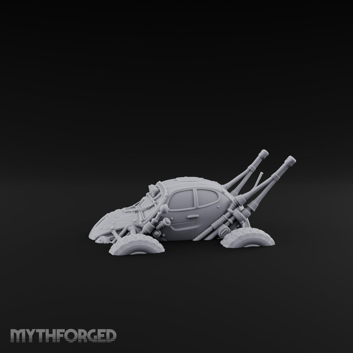 Antenna-Bristling Chunky-Wheeled Scout Buggy Miniature for Dungeons and Dragons, Pathfinder or other TTRPGs