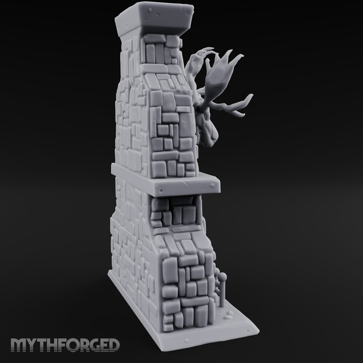 Antler-Mounted Flame-Grated Hunter's Lodge Stone Fireplace Miniature for Dungeons and Dragons, Pathfinder or other TTRPGs