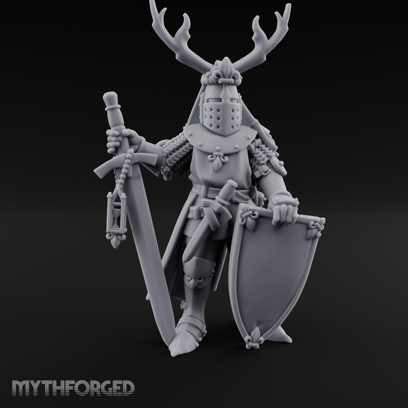 Antlered Helm Kneeling Human Duke Miniature for Dungeons and Dragons, Pathfinder or other TTRPGs