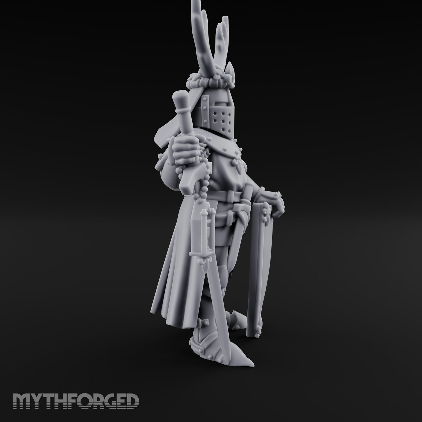 Antlered Helm Kneeling Human Duke Miniature for Dungeons and Dragons, Pathfinder or other TTRPGs