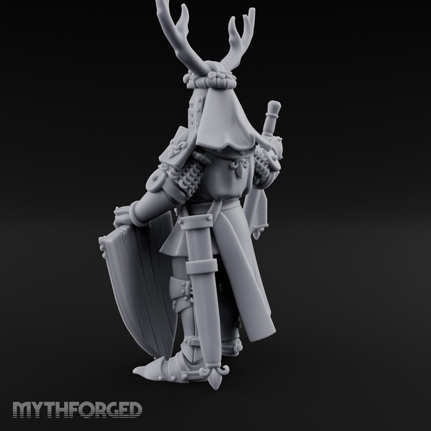 Antlered Helm Kneeling Human Duke Miniature for Dungeons and Dragons, Pathfinder or other TTRPGs