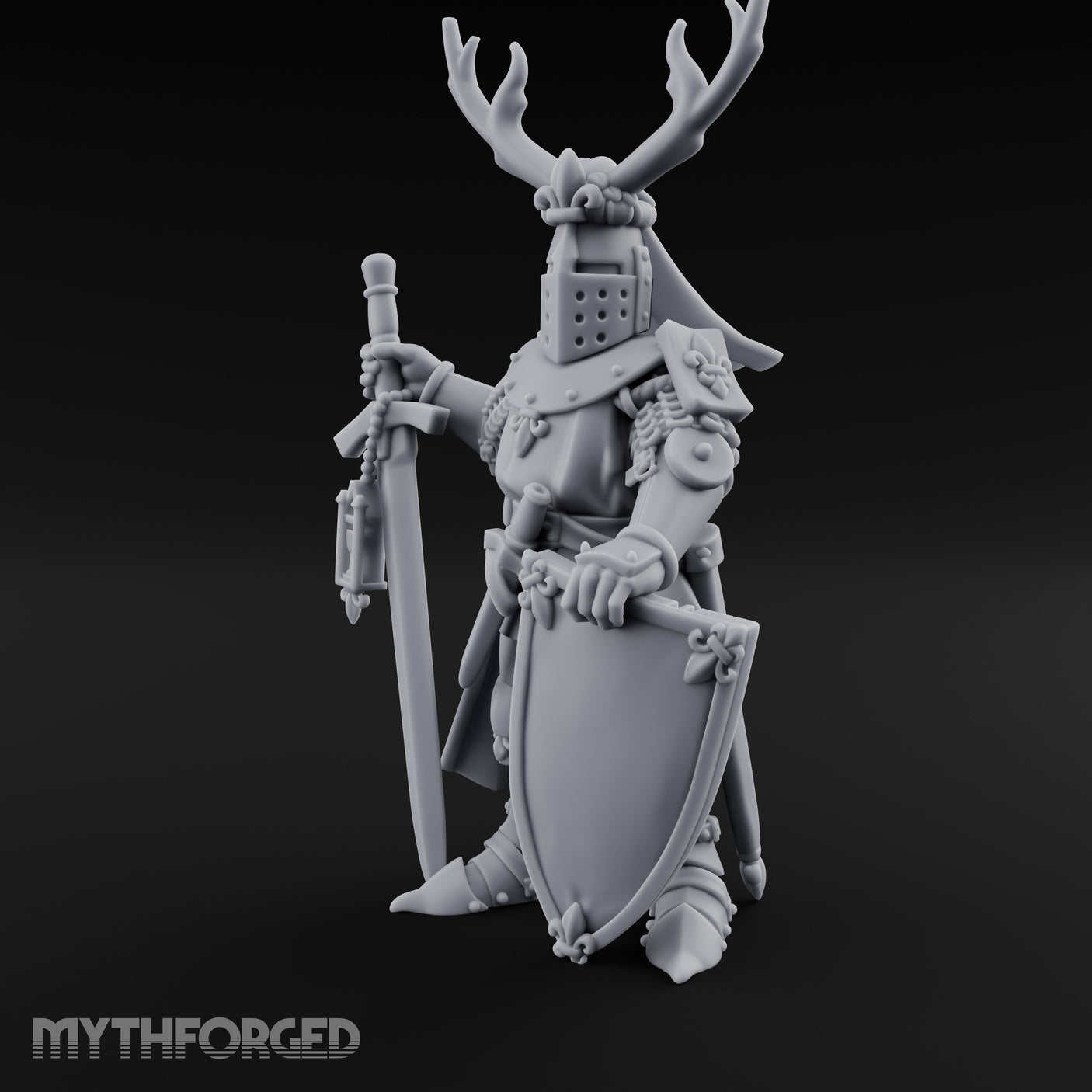 Antlered Helm Kneeling Human Duke Miniature for Dungeons and Dragons, Pathfinder or other TTRPGs