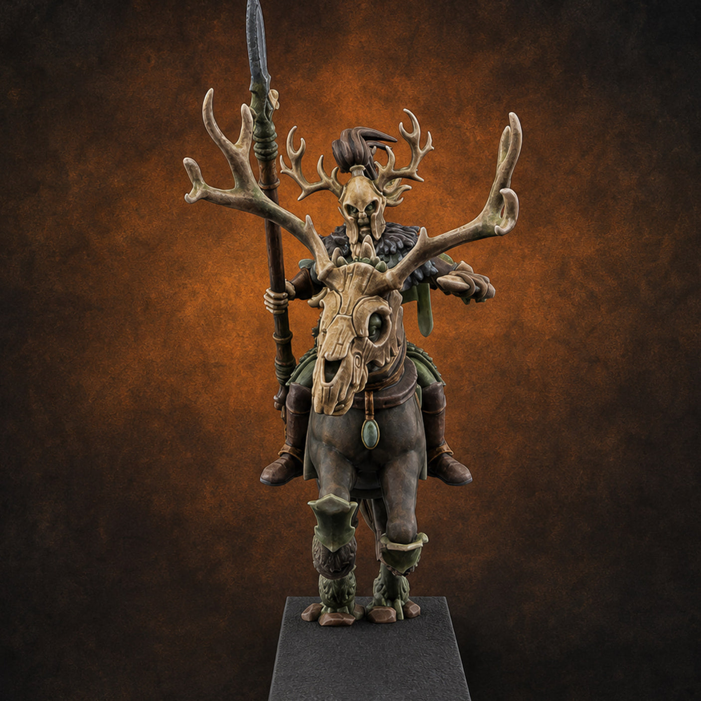 Antlered Cavalry Charging Wild Hunt Rider C — painted concept preview (miniature supplied unpainted)