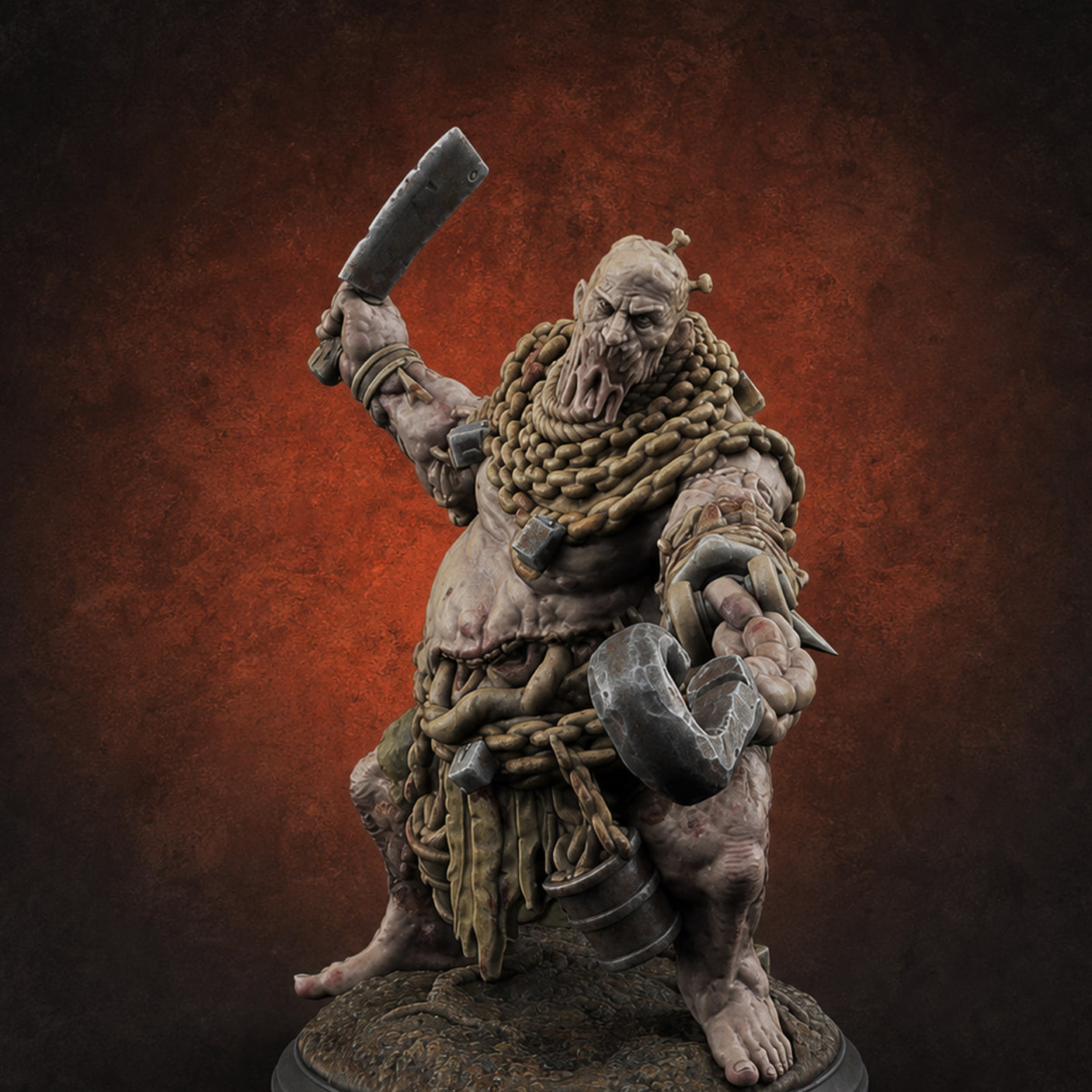 Cleaver Swinging Undead Ogre Butcher Miniature for Dungeons and Dragons, Pathfinder or other TTRPGs