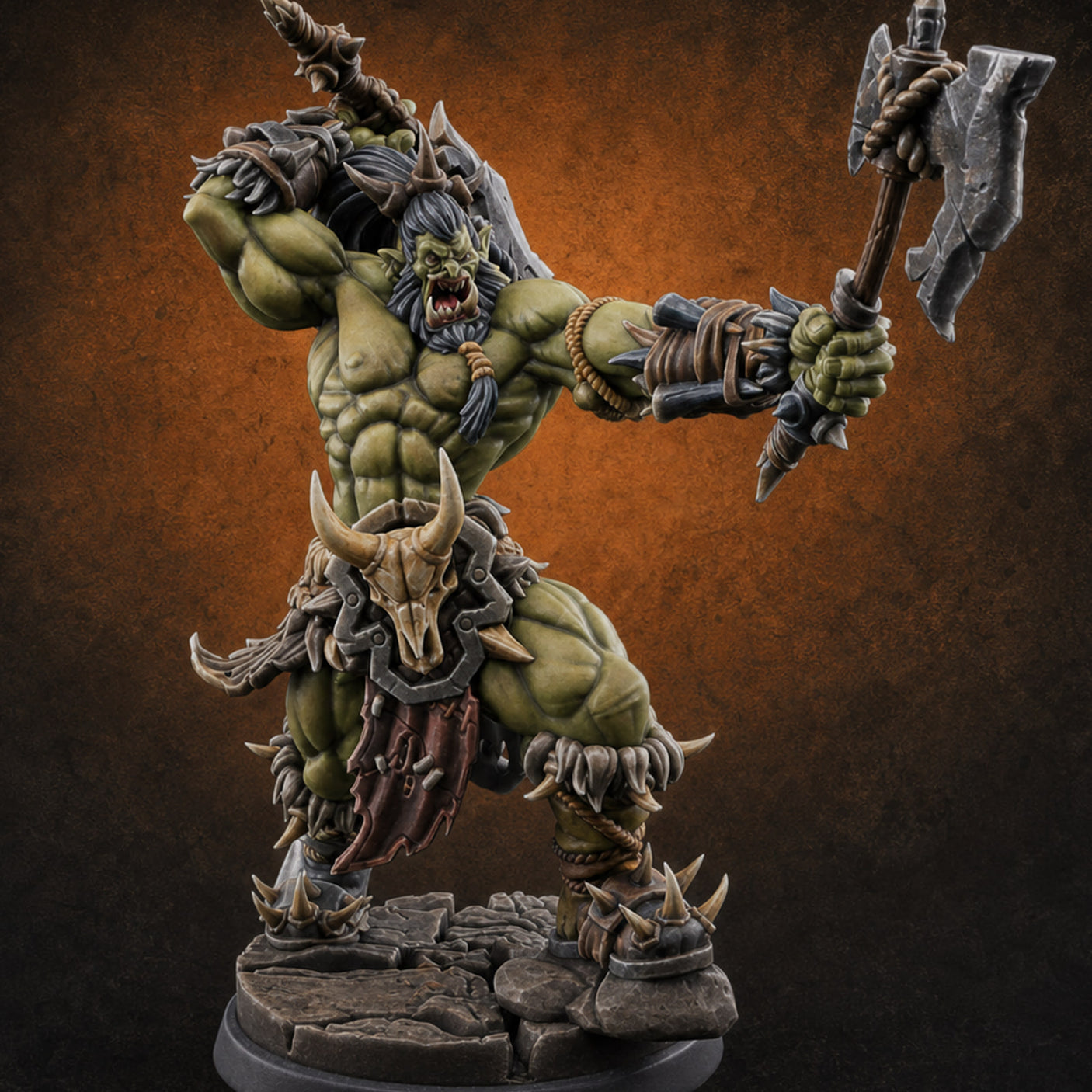 Stalwart Axe Orc Warriors A — painted concept preview (miniature supplied unpainted)