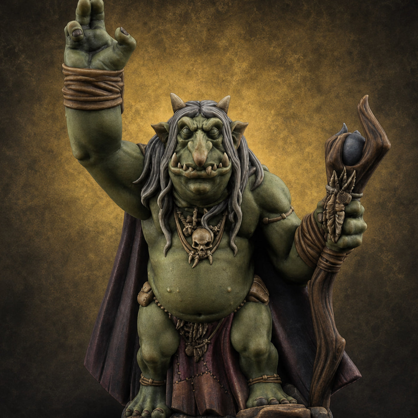 Fists Raised Triumphant Troll Witch — painted concept preview (miniature supplied unpainted)